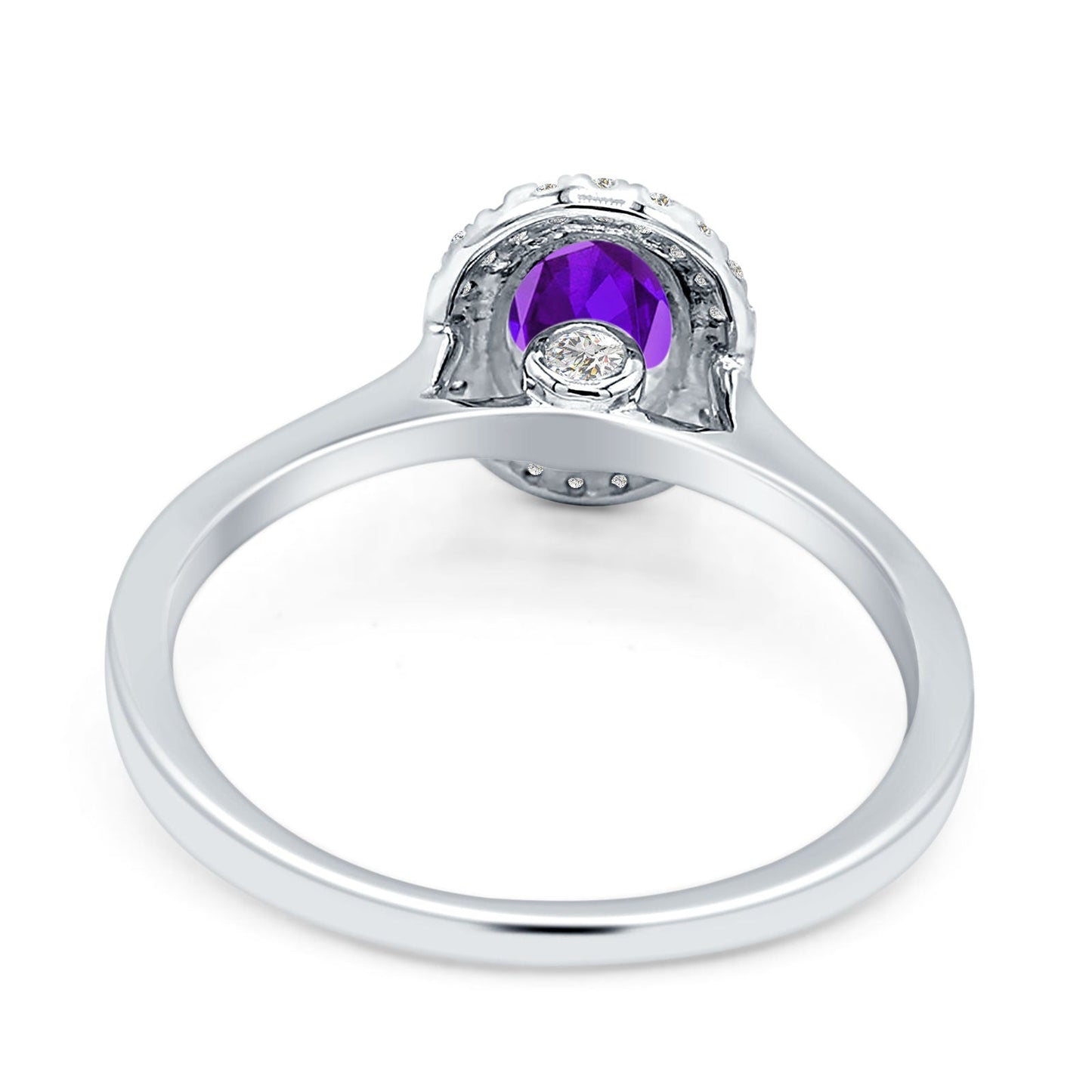 Oval Natural Purple Amethyst Halo Natural Diamond Solitaire Ring 14K White Gold Wholesale