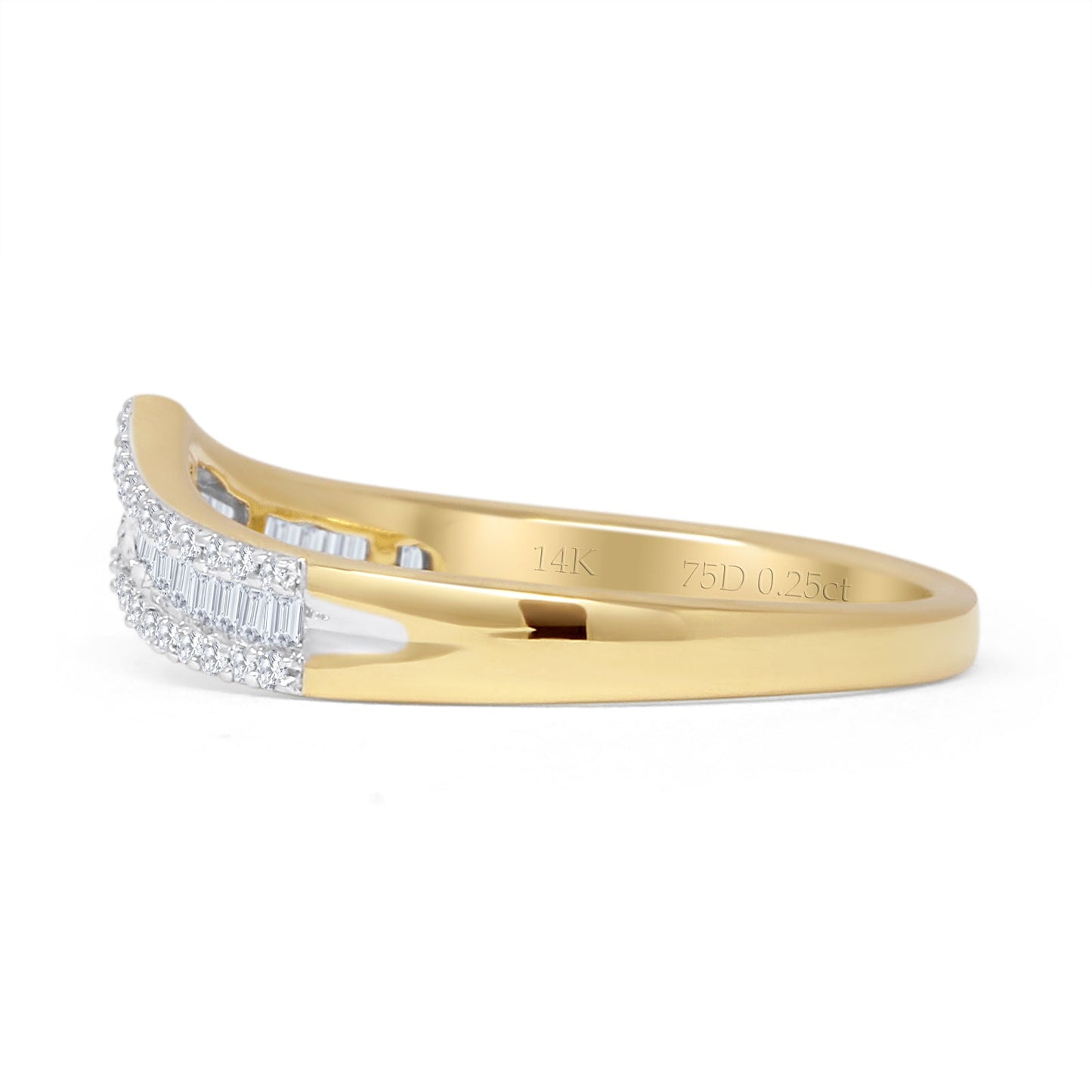 Contour Chevron Ring 0.25ct Baguette & Round Natural Diamond 14K Yellow Gold Wholesale