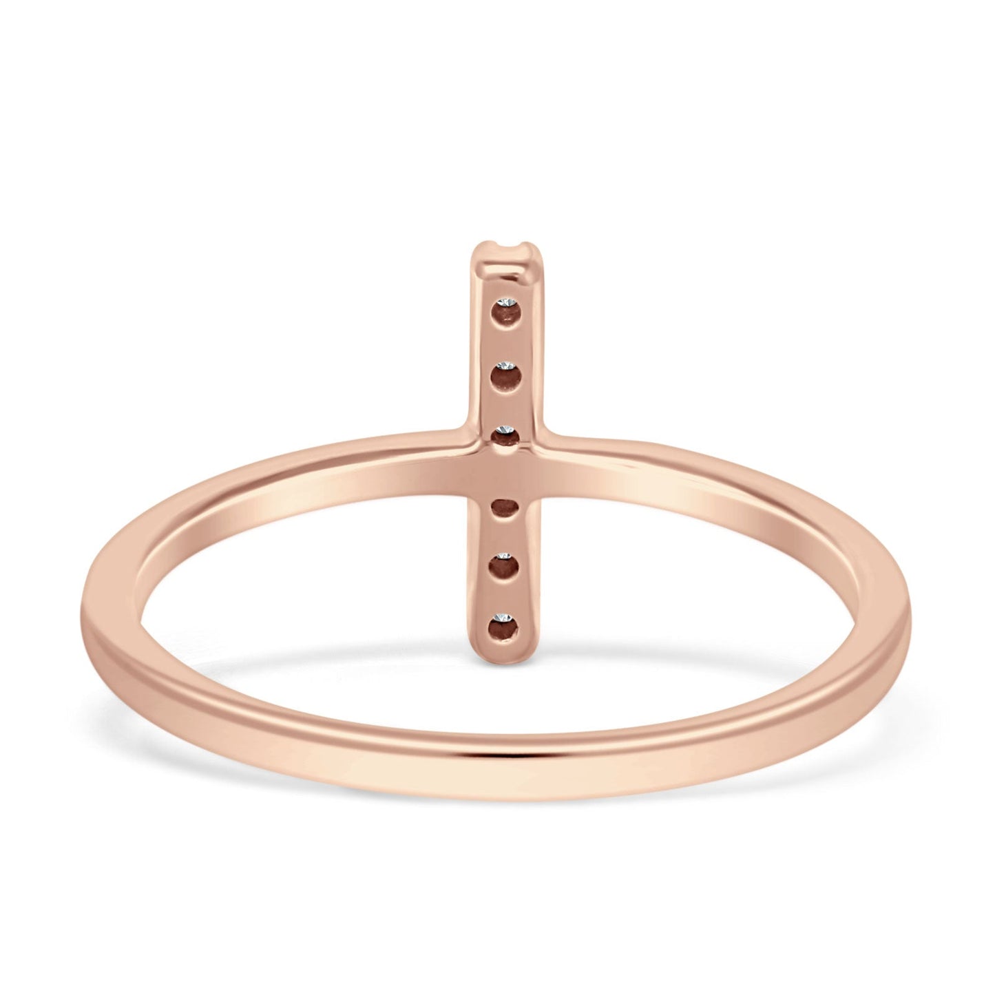 Minimal Cluster Line Bar Diamond Wedding Ring 14K Rose Gold 0.10ct Wholesale