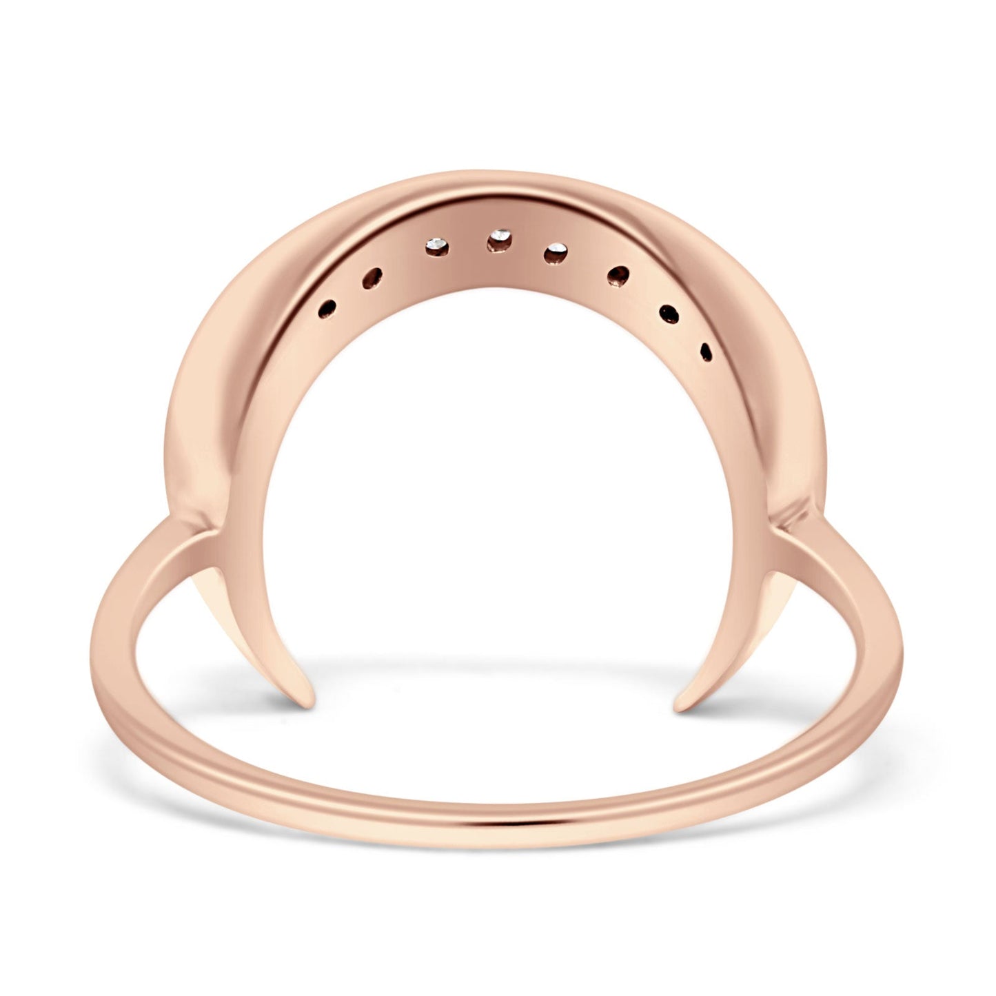 Diamond Crescent Moon Ring Round Statement 14K Rose Gold 0.07ct Wholesale