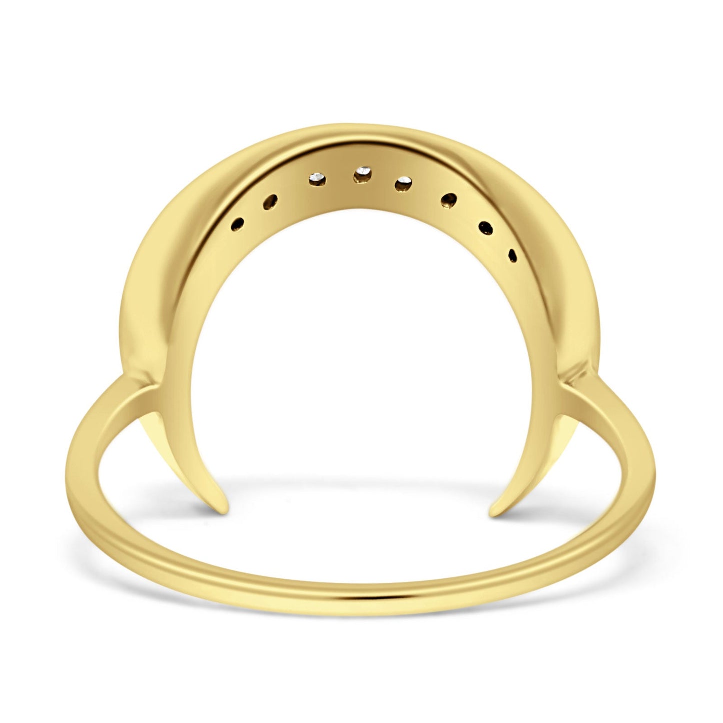 Diamond Crescent Moon Ring Round Statement 14K Yellow Gold 0.07ct Wholesale