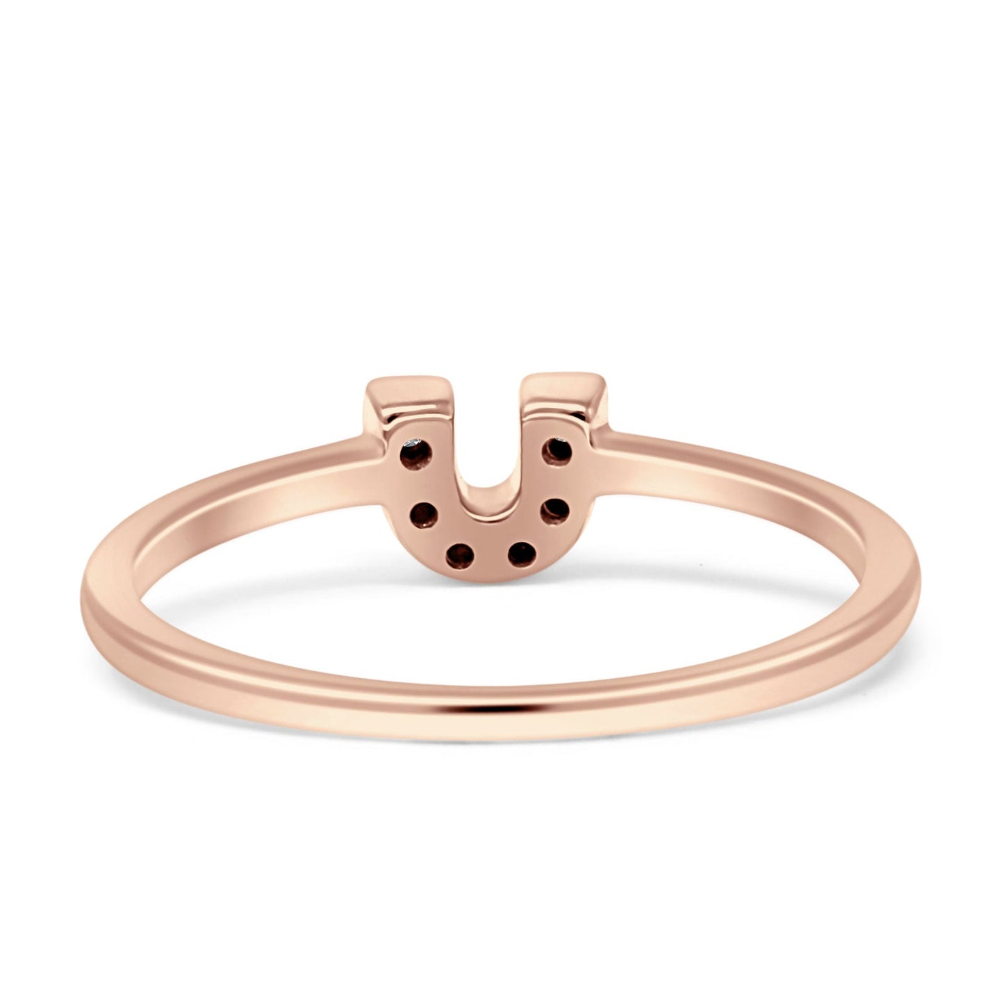 Diamond Horseshoe Ring U Shaped 14K Rose Gold 0.07ct Wholesale