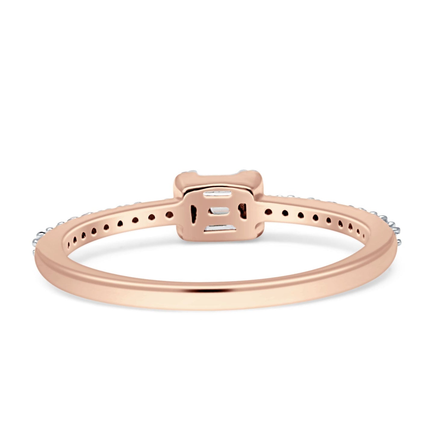 Stackable Petite Baguette & Round Diamond Ring 14K Rose Gold 0.19ct Wholesale