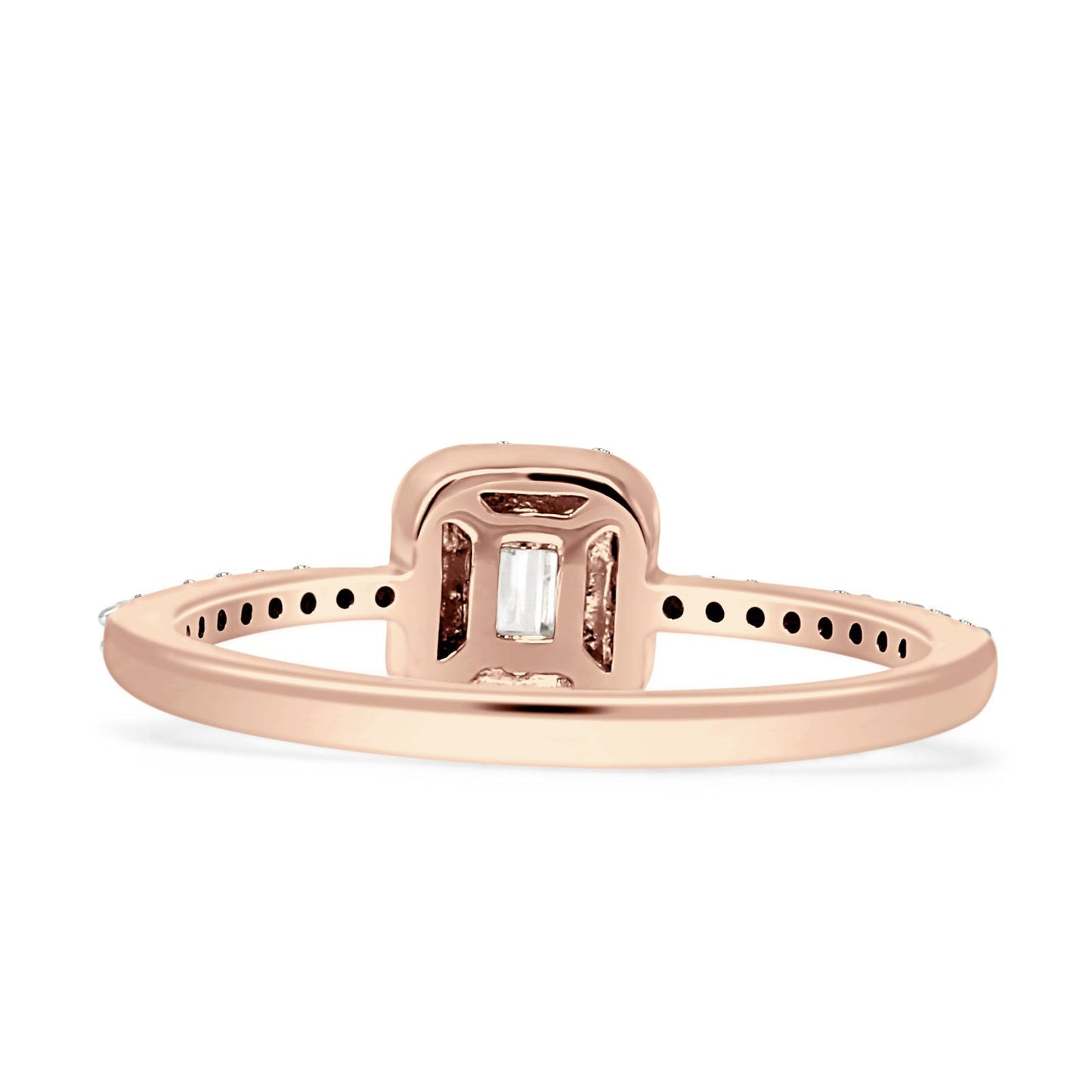 Halo Diamond Baguette Ring Round 14K Rose Gold 0.25ct Wholesale