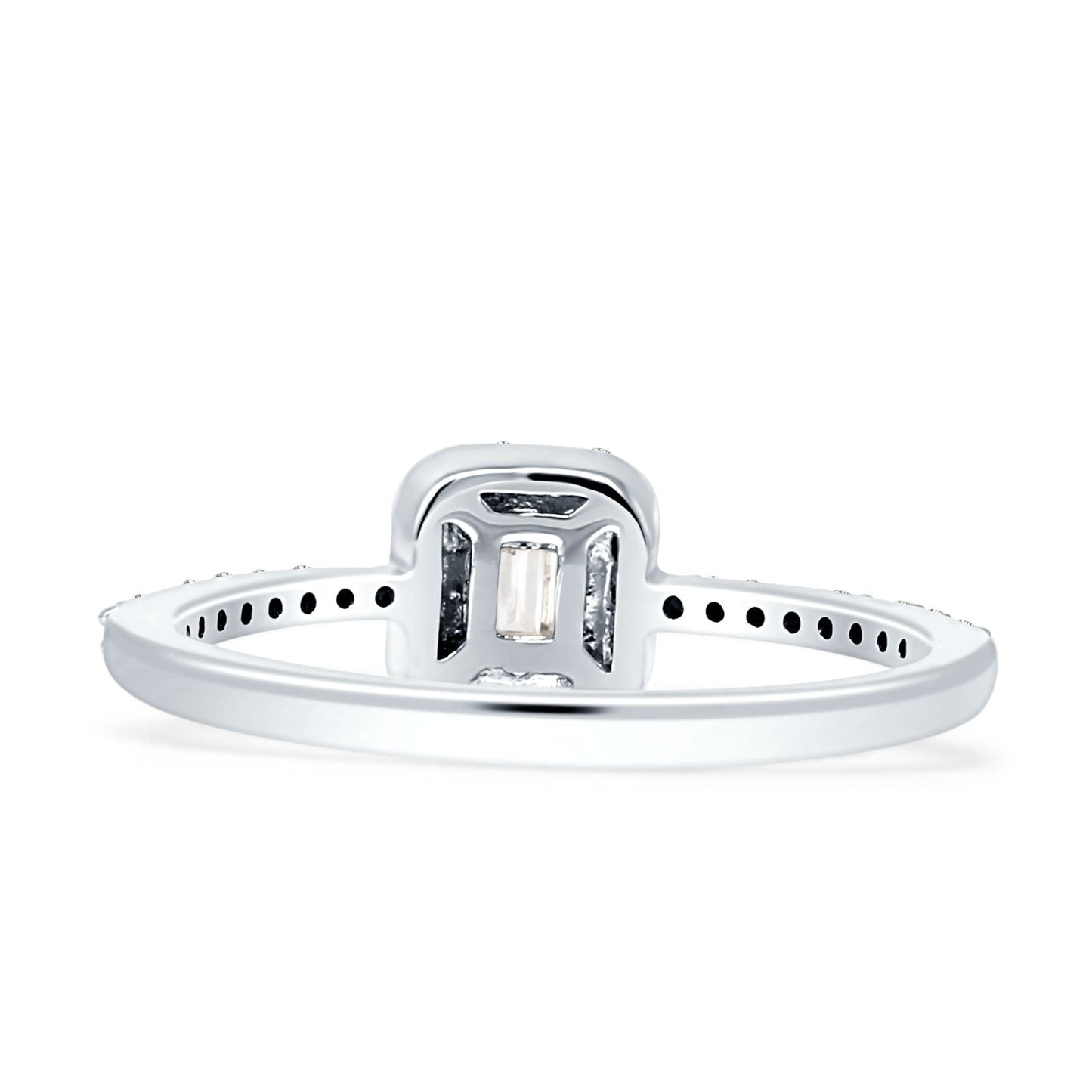 Halo Diamond Baguette Ring Round 14K White Gold 0.25ct Wholesale