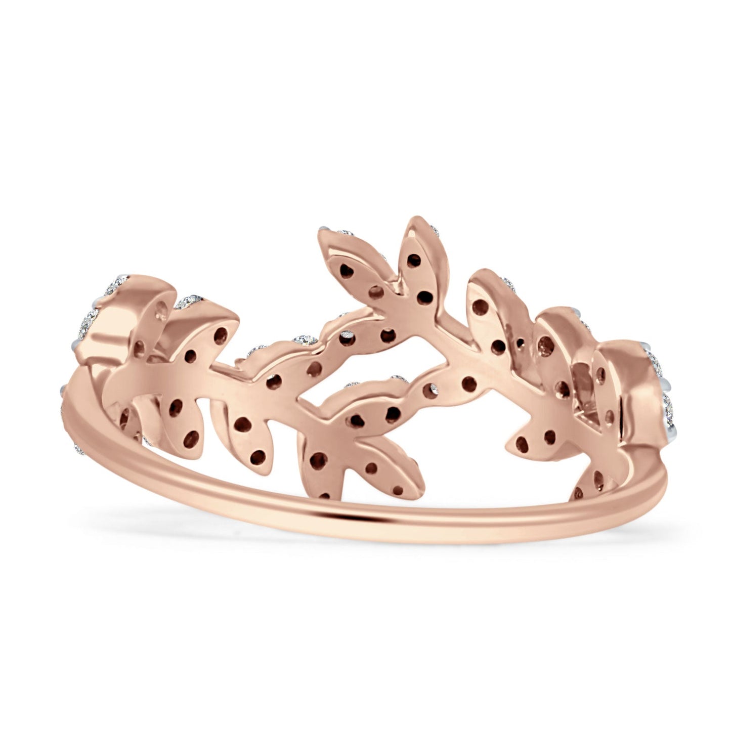 Diamond Leaf Ring Statement Band 14K Rose Gold 0.26ct Wholesale