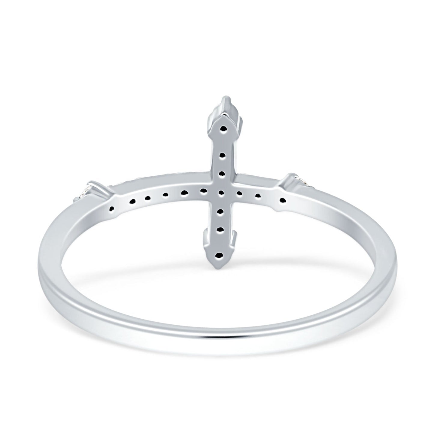 Diamond Cross Ring Sideways Statement 14K White Gold 0.11ct Wholesale