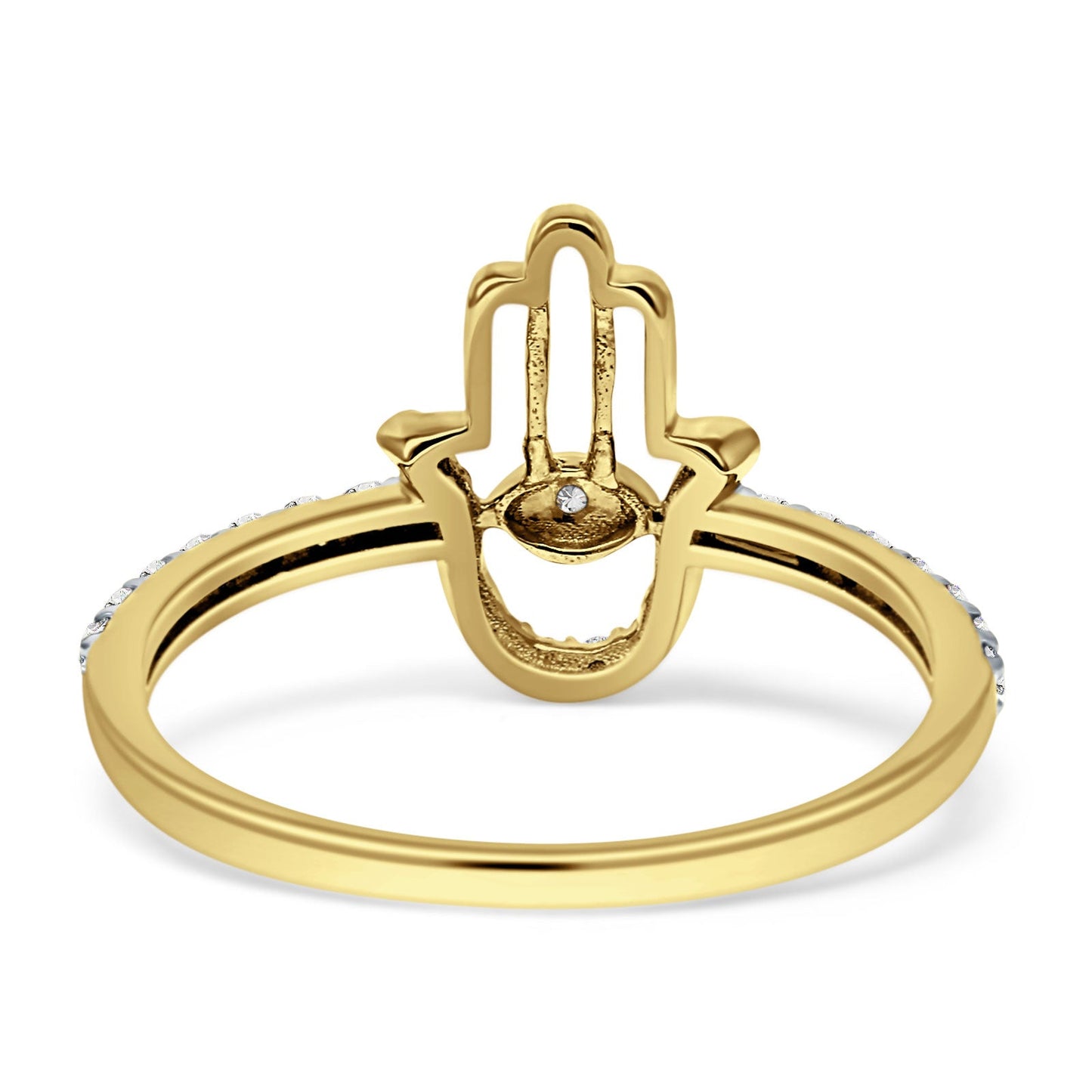 Diamond Hamsa Hand Ring Statement Band 14K Yellow Gold 0.27ct Wholesale