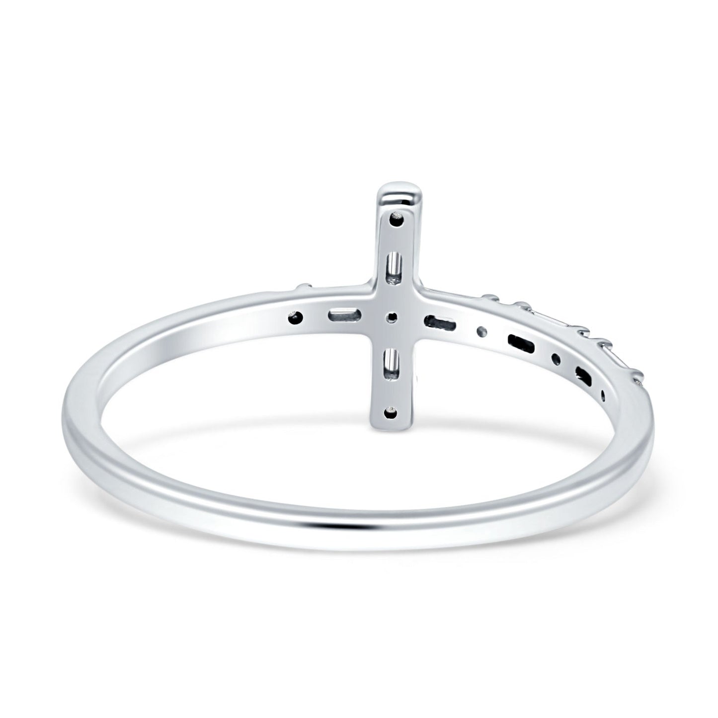 Diamond Cross Ring Round And Baguette Statement 14K White Gold 0.13ct Wholesale