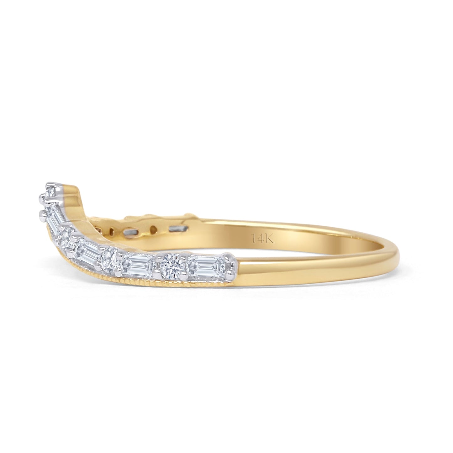 Curved Contour Chevron Ring Natural Baguette Diamond 14K Yellow Gold  Wholesale