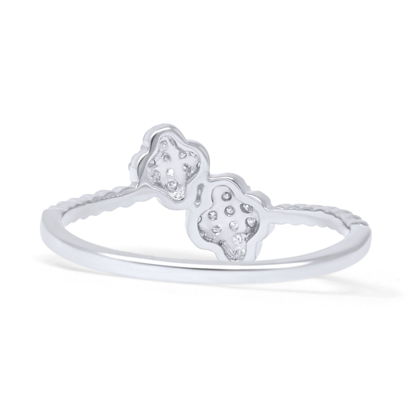 Clover Ring Natural Diamond Beaded  14K White Gold Wholesale