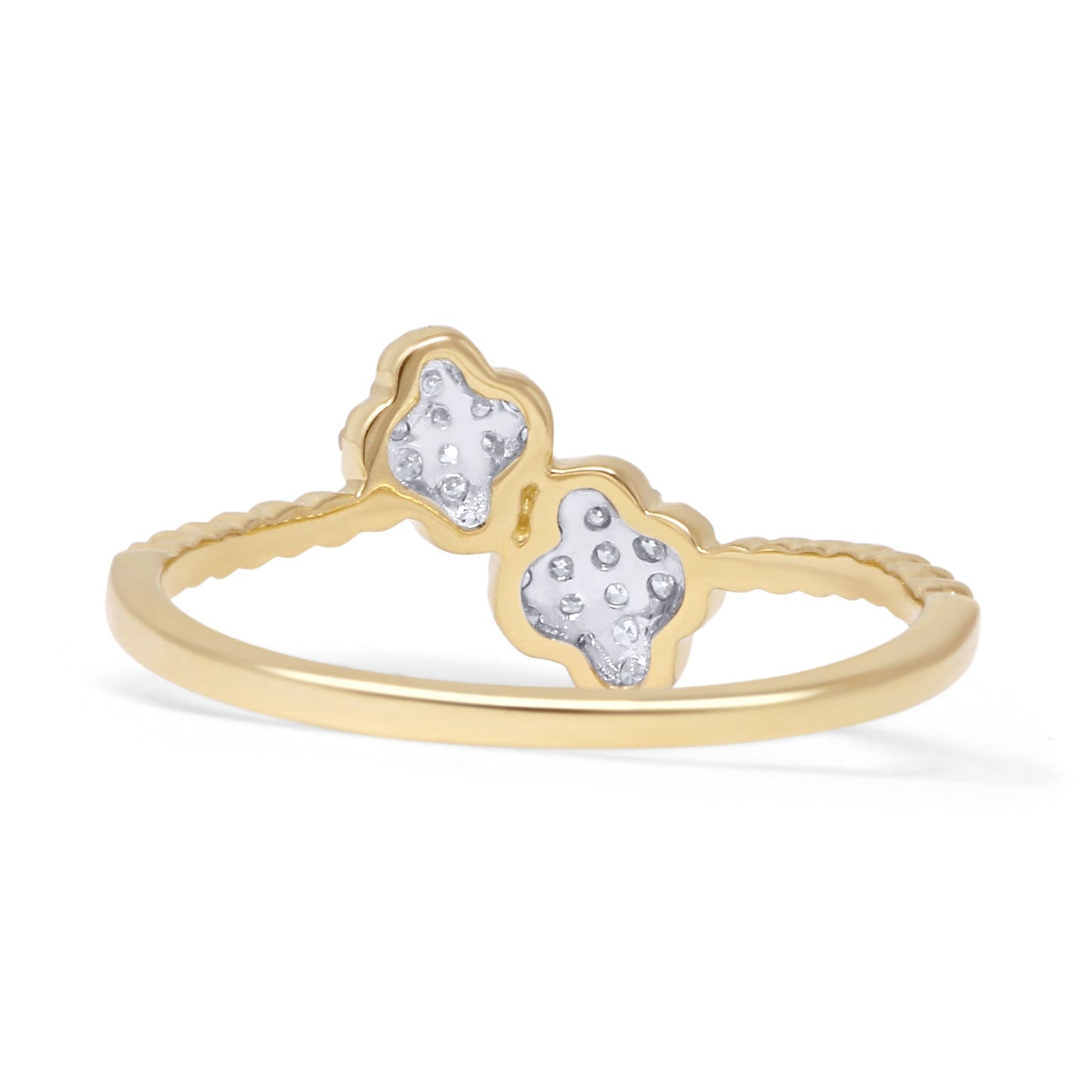 Clover Ring Natural Diamond Beaded 14K Yellow Gold Wholesale