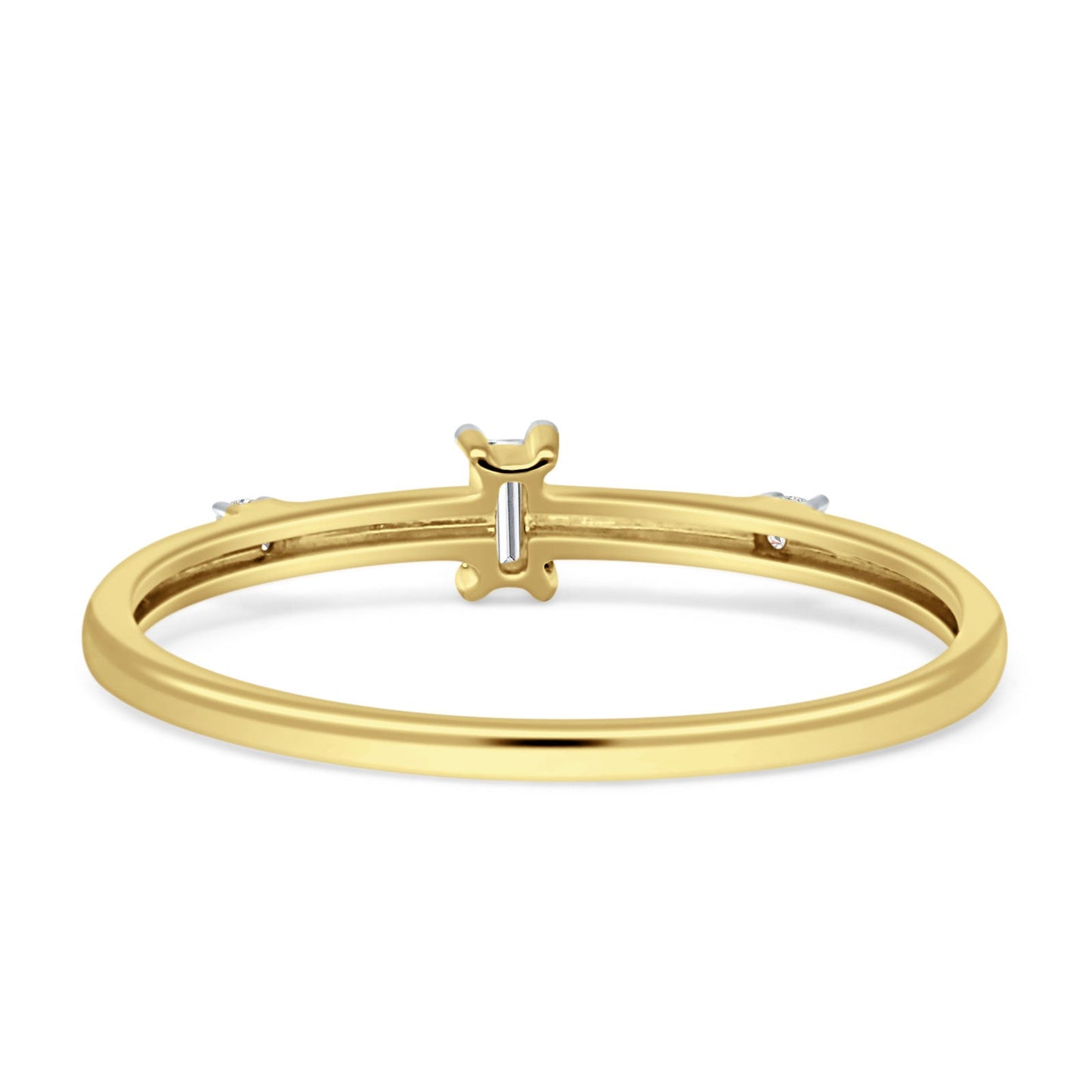 Diamond Three Stone Ring Minimalist Baguette 14K Yellow Gold 0.09ct Wholesale