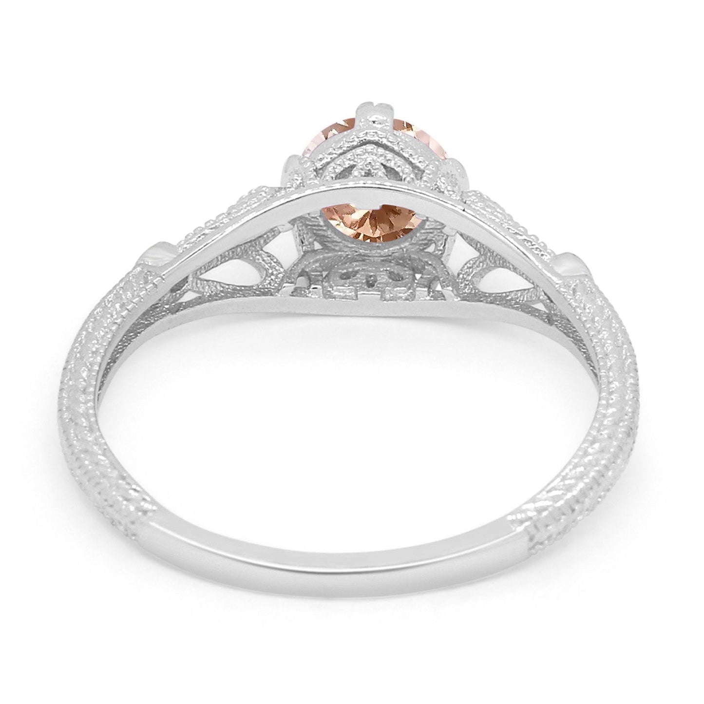 14K White Gold 0.87ct Vintage Design Solitaire Round 6mm G SI Natural Morganite Diamond Engagement Wedding Ring Size 6.5