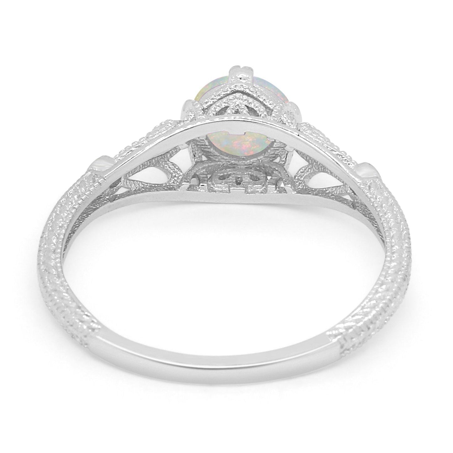 14K White Gold 0.03ct Vintage Design Solitaire Round 6mm G SI Natural White Opal Diamond Engagement Wedding Ring Size 6.5