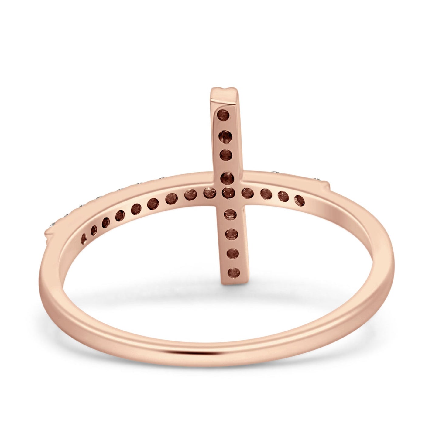 Half Eternity 12mm Cross Ring Round Natural Diamond 14K Rose Gold Wholesale