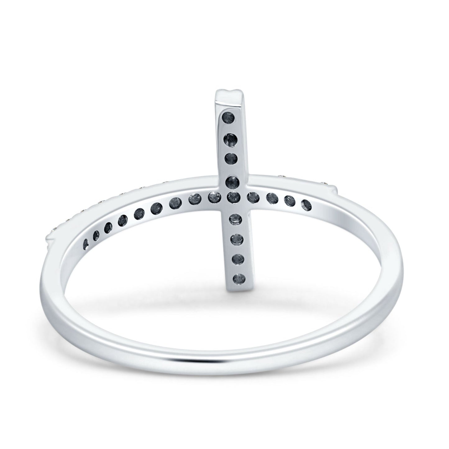 Half Eternity 12mm Cross Ring Round Natural Diamond 14K White Gold Wholesale