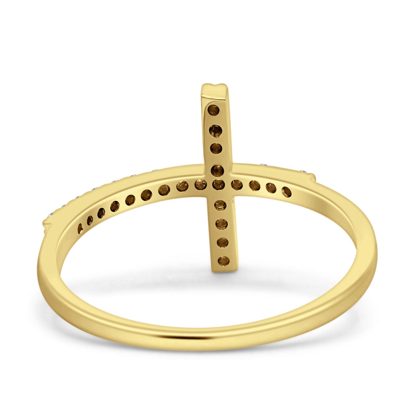 Half Eternity 12mm Cross Ring Round Natural Diamond 14K Yellow Gold Wholesale