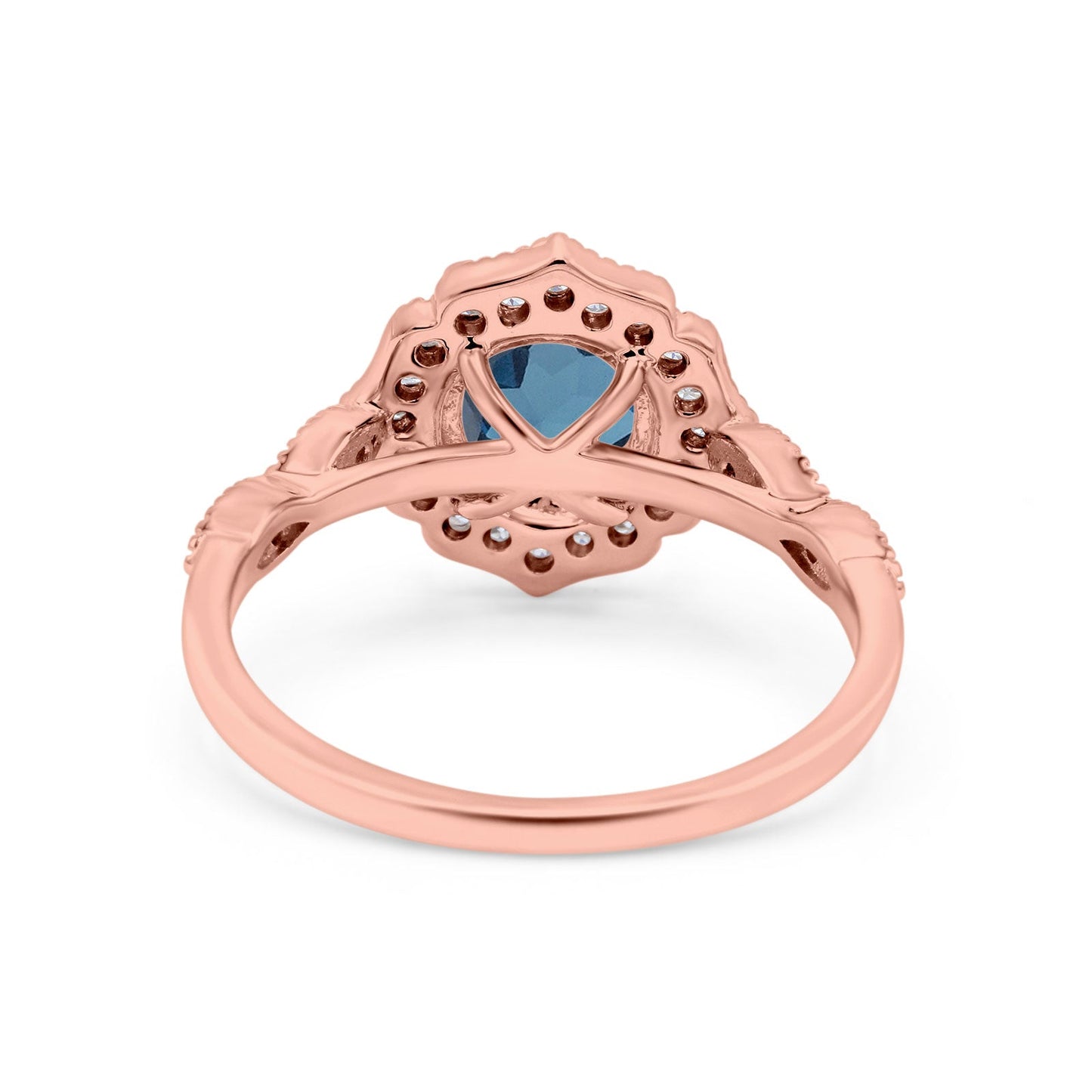 14K Rose Gold 1.42ct Art Deco Round 7mm G SI London Blue Topaz Diamond Engagement Wedding Ring Size 6.5