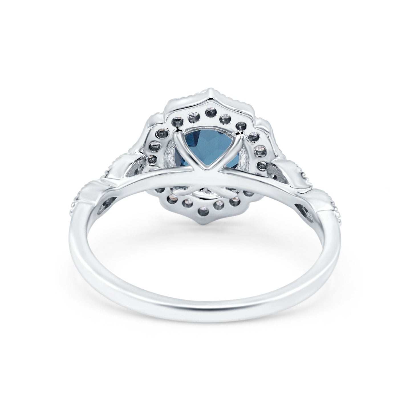 14K White Gold 1.42ct Art Deco Round 7mm G SI London Blue Topaz Diamond Engagement Wedding Ring Size 6.5