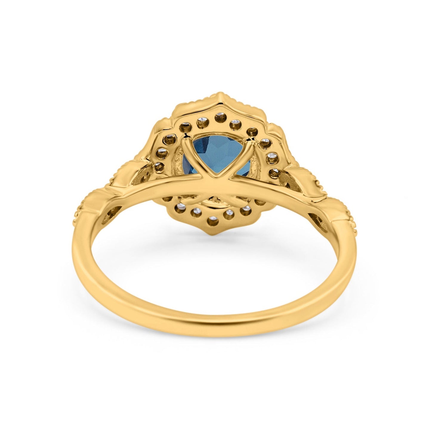 14K Yellow Gold 1.42ct Art Deco Round 7mm G SI London Blue Topaz Diamond Engagement Wedding Ring Size 6.5