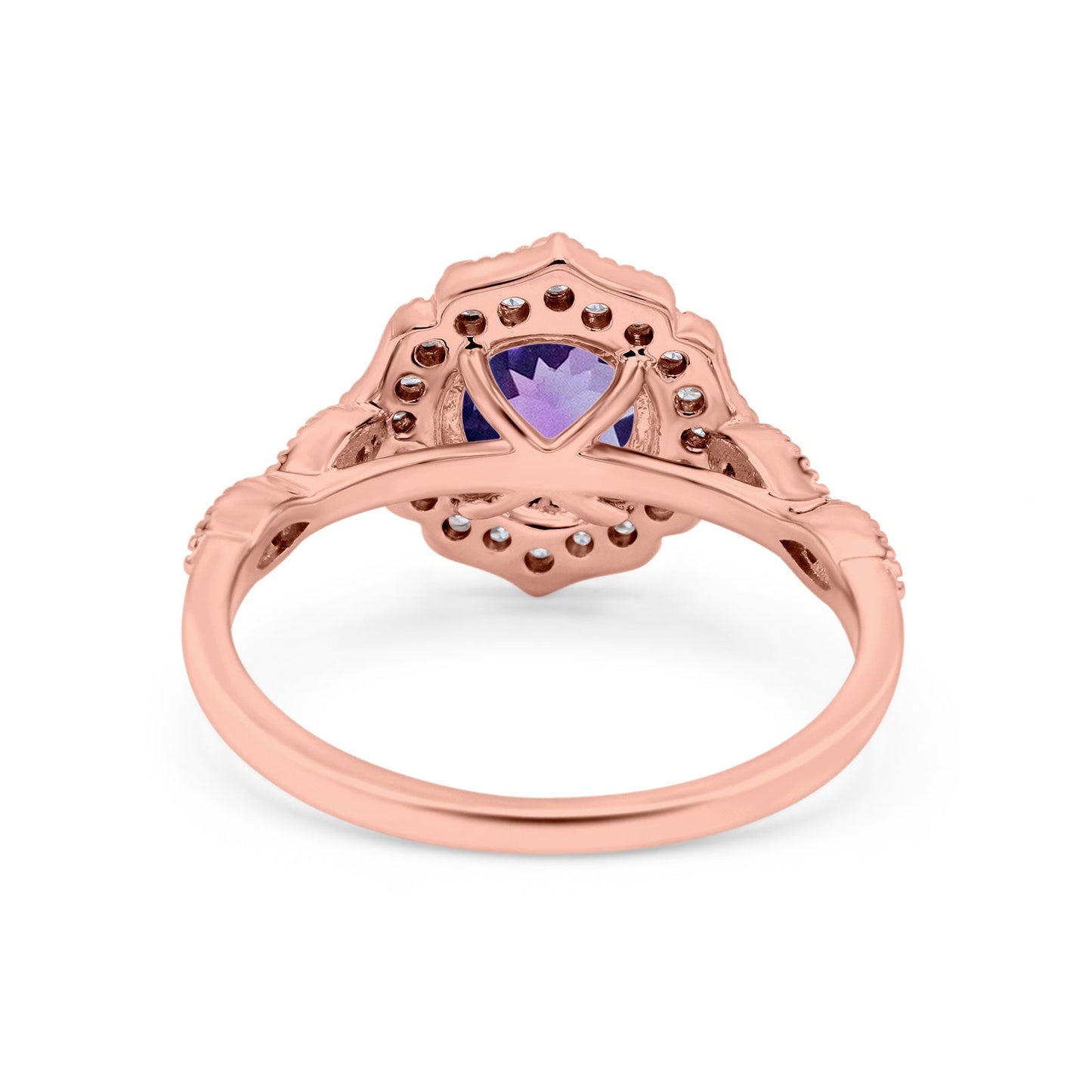 14K Rose Gold 1.42ct Art Deco Round 7mm G SI Natural Amethyst Diamond Engagement Wedding Ring Size 6.5