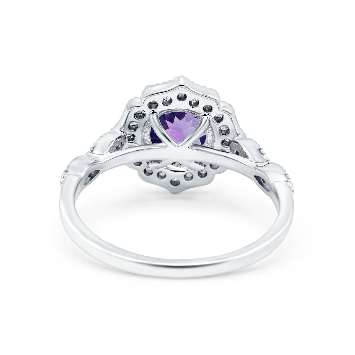 14K White Gold 1.42ct Art Deco Round 7mm G SI Natural Amethyst Diamond Engagement Wedding Ring Size 6.5