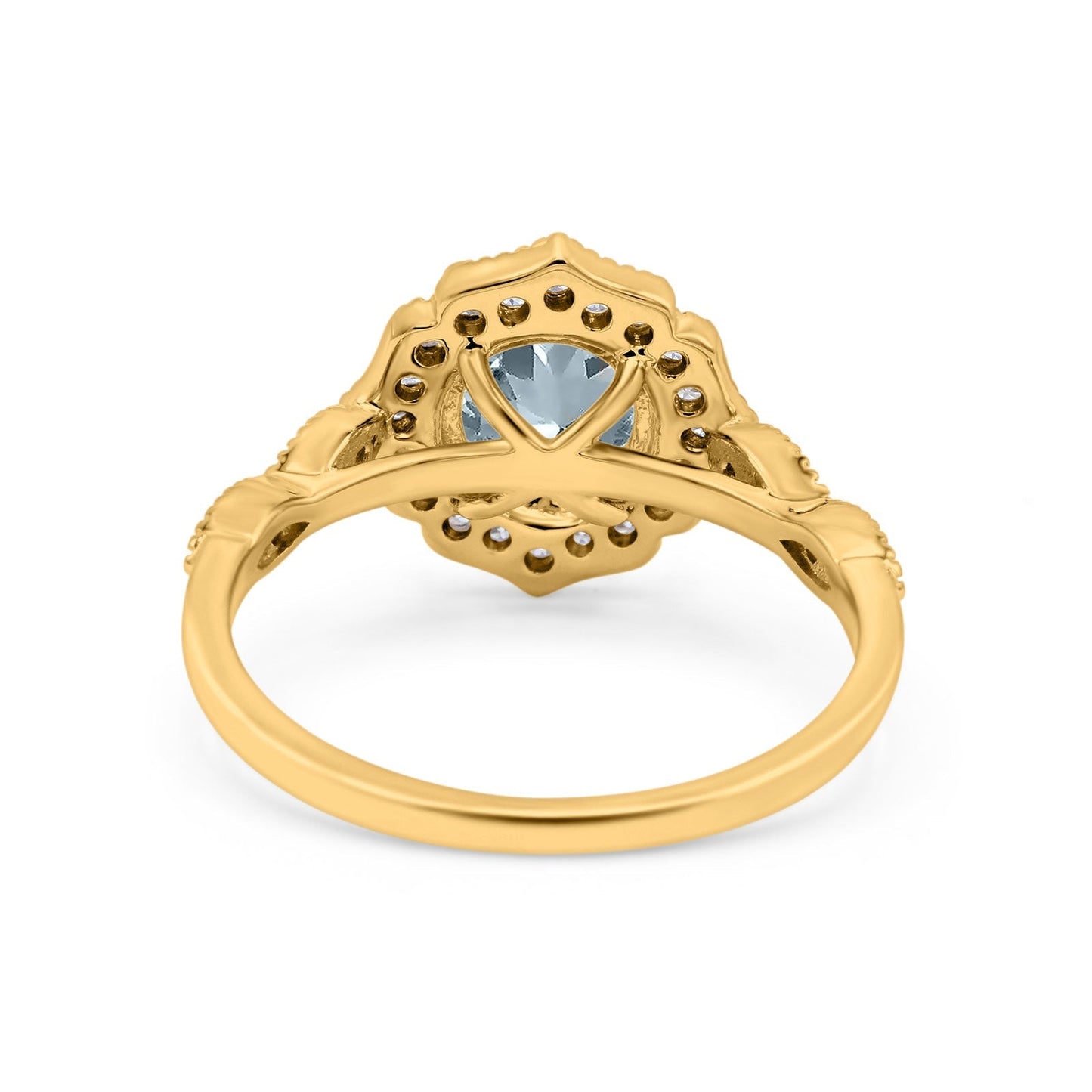 14K Yellow Gold 1.42ct Art Deco Round 7mm G SI Natural Aquamarine Diamond Engagement Wedding Ring Size 6.5