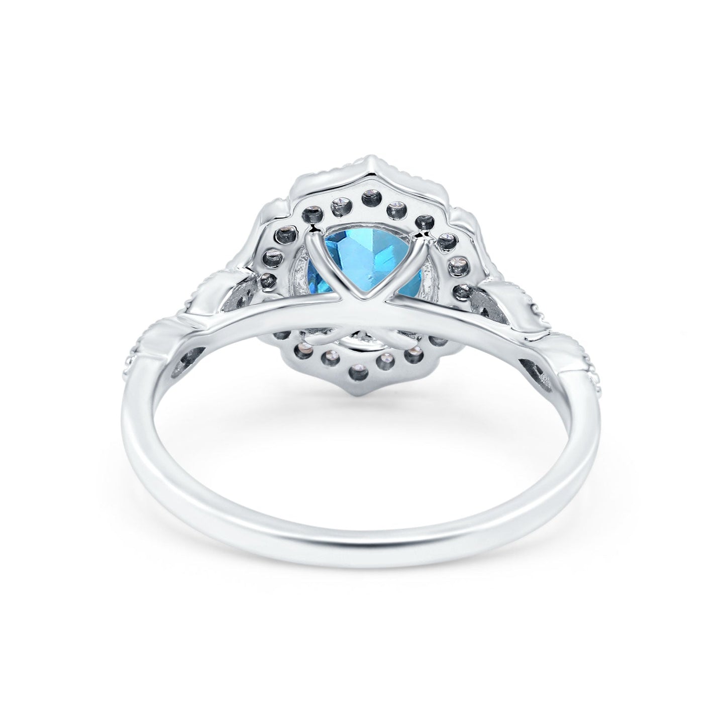 14K White Gold 1.42ct Art Deco Round 7mm G SI Natural Blue Topaz Diamond Engagement Wedding Ring Size 6.5