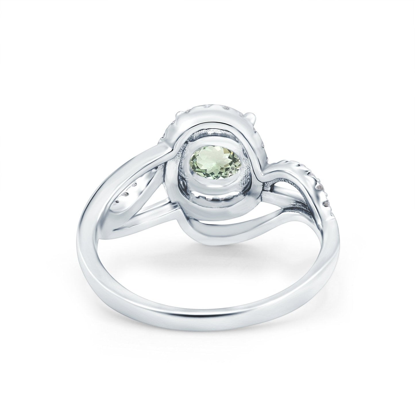 14K White Gold 1.49ct Art Deco Round 7mm G SI Natural Green Amethyst Diamond Engagement Wedding Ring Size 6.5