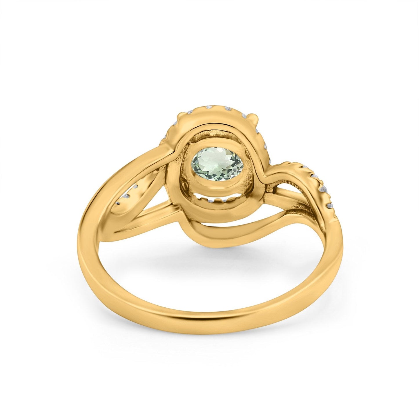 14K Yellow Gold 1.49ct Art Deco Round 7mm G SI Natural Green Amethyst Diamond Engagement Wedding Ring Size 6.5