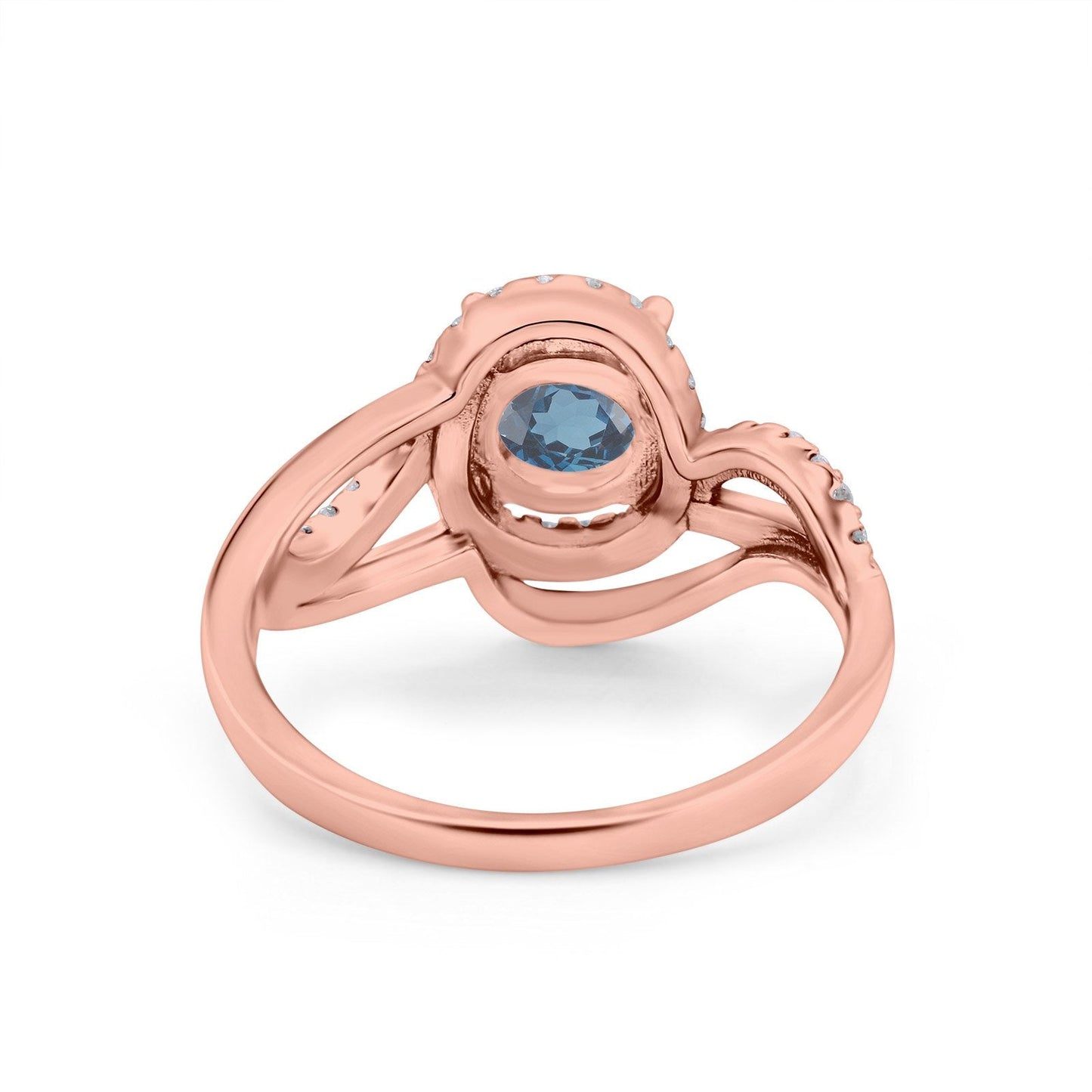 14K Rose Gold 1.49ct Art Deco Round 7mm G SI London Blue Topaz Diamond Engagement Wedding Ring Size 6.5