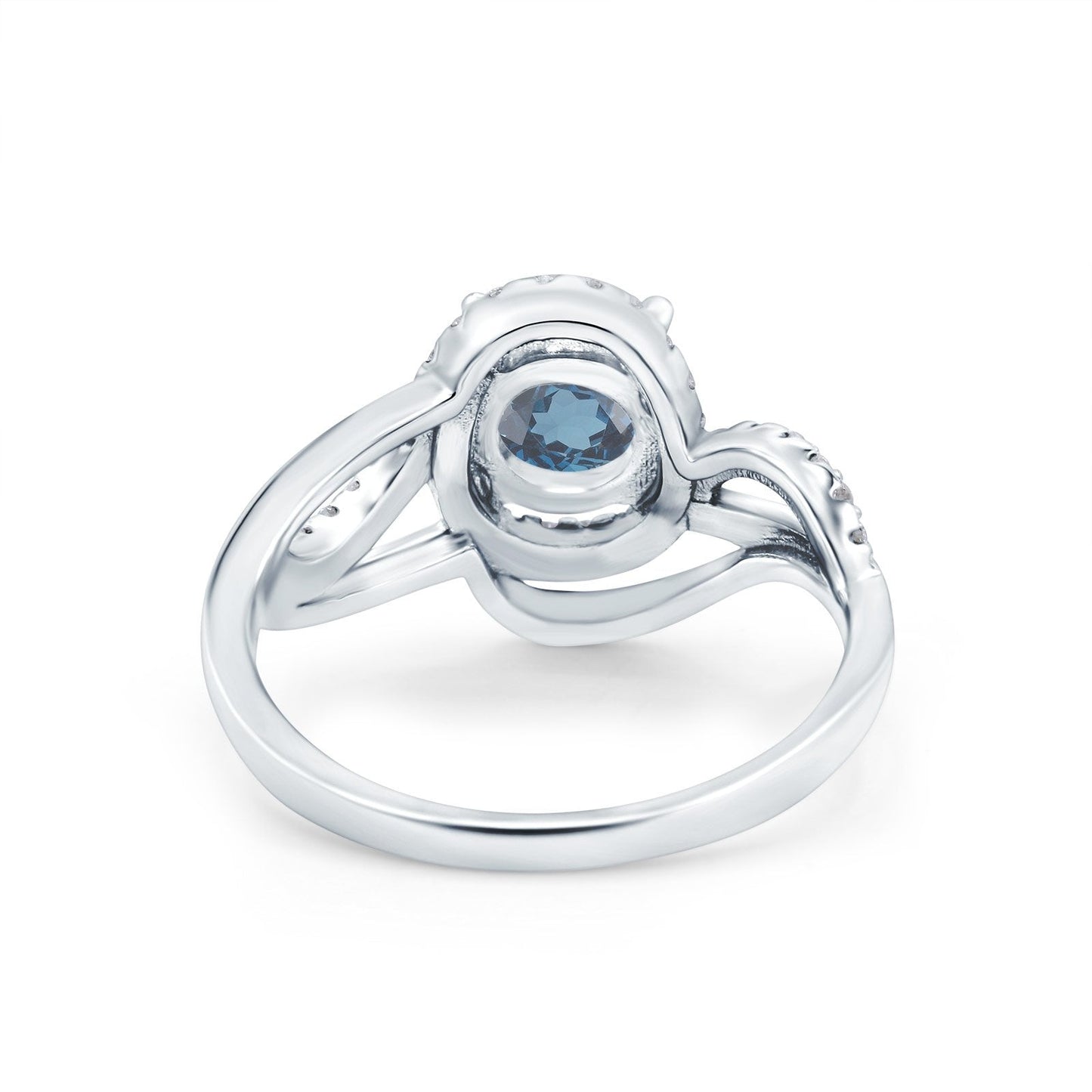 14K White Gold 1.49ct Art Deco Round 7mm G SI London Blue Topaz Diamond Engagement Wedding Ring Size 6.5