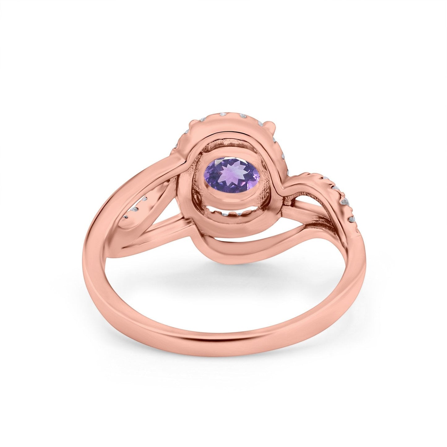 14K Rose Gold 1.49ct Art Deco Round 7mm G SI Natural Amethyst Diamond Engagement Wedding Ring Size 6.5