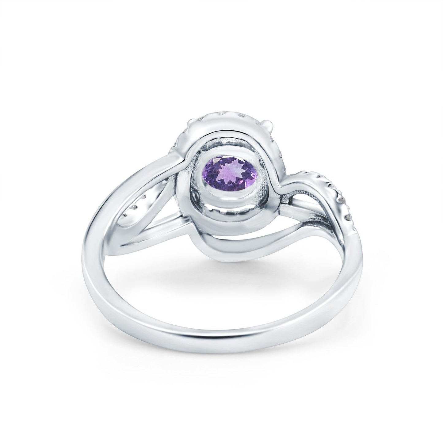 14K White Gold 1.49ct Art Deco Round 7mm G SI Natural Amethyst Diamond Engagement Wedding Ring Size 6.5