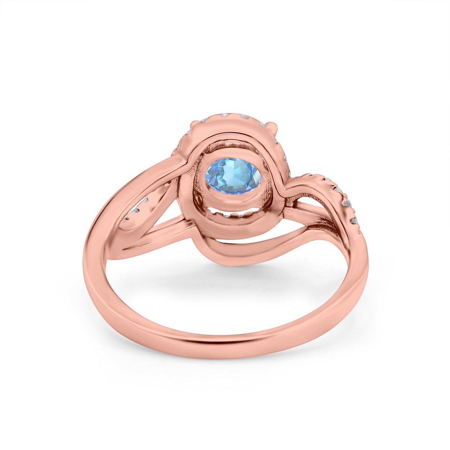 14K Rose Gold 1.49ct Art Deco Round 7mm G SI Natural Blue Topaz Diamond Engagement Wedding Ring Size 6.5