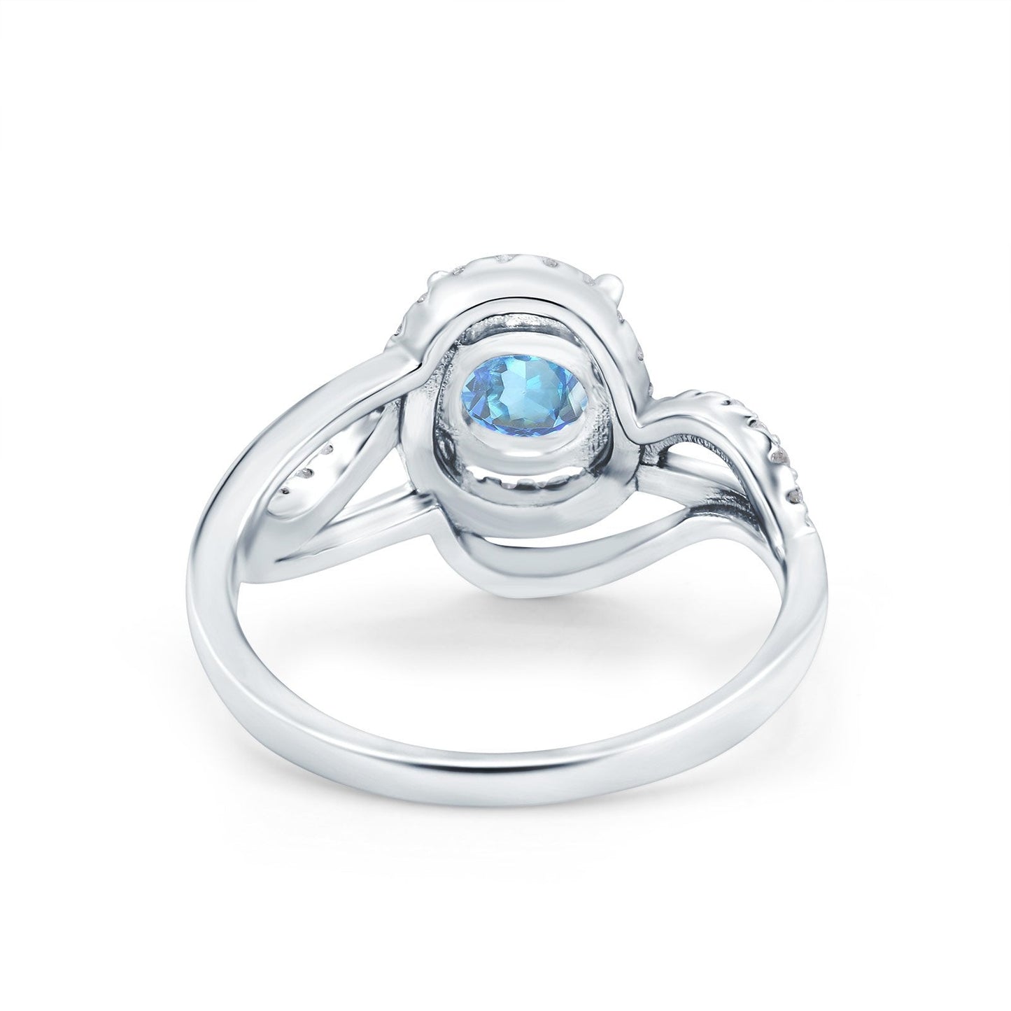 14K White Gold 1.49ct Art Deco Round 7mm G SI Natural Blue Topaz Diamond Engagement Wedding Ring Size 6.5