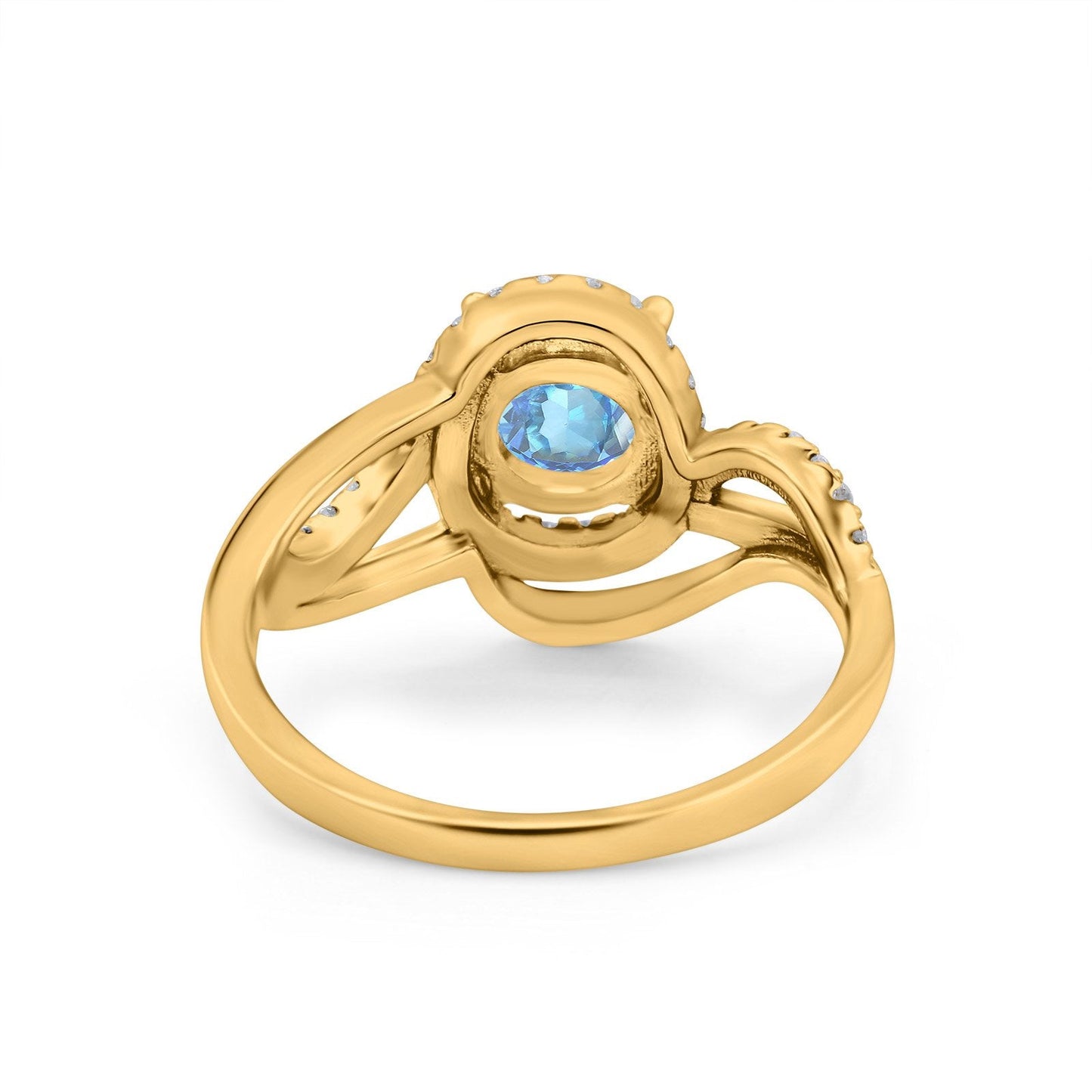 14K Yellow Gold 1.49ct Art Deco Round 7mm G SI Natural Blue Topaz Diamond Engagement Wedding Ring Size 6.5