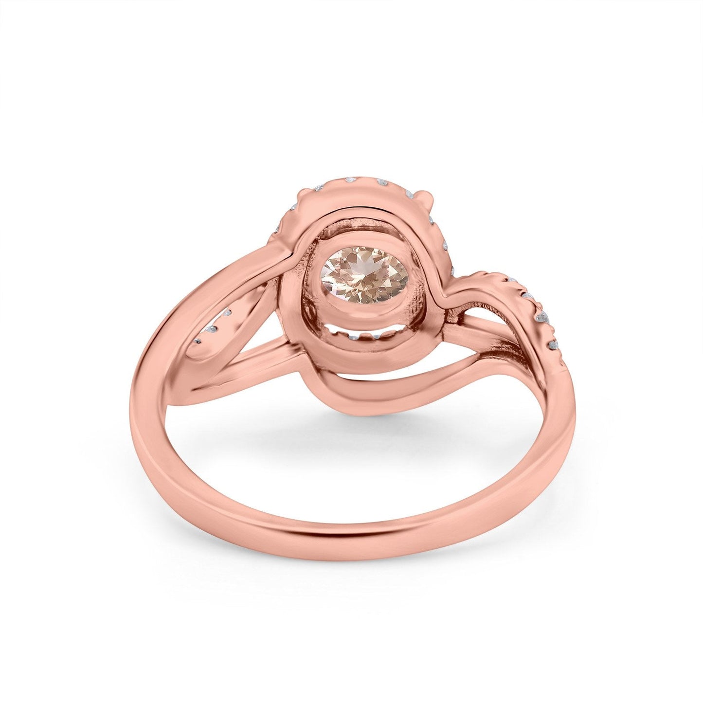 14K Rose Gold 1.49ct Art Deco Round 7mm G SI Natural Morganite Diamond Engagement Wedding Ring Size 6.5