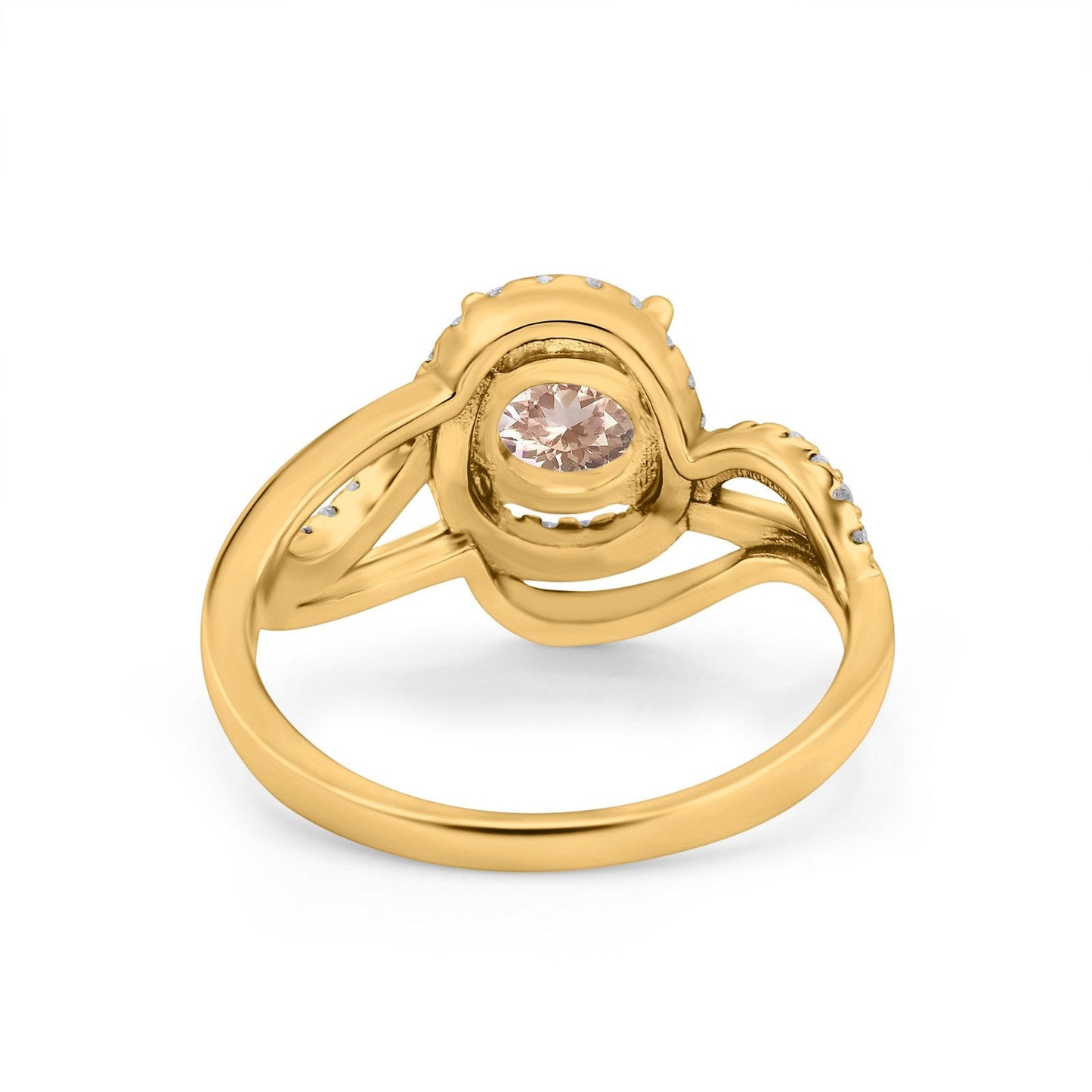 14K Yellow Gold 1.49ct Art Deco Round 7mm G SI Natural Morganite Diamond Engagement Wedding Ring Size 6.5