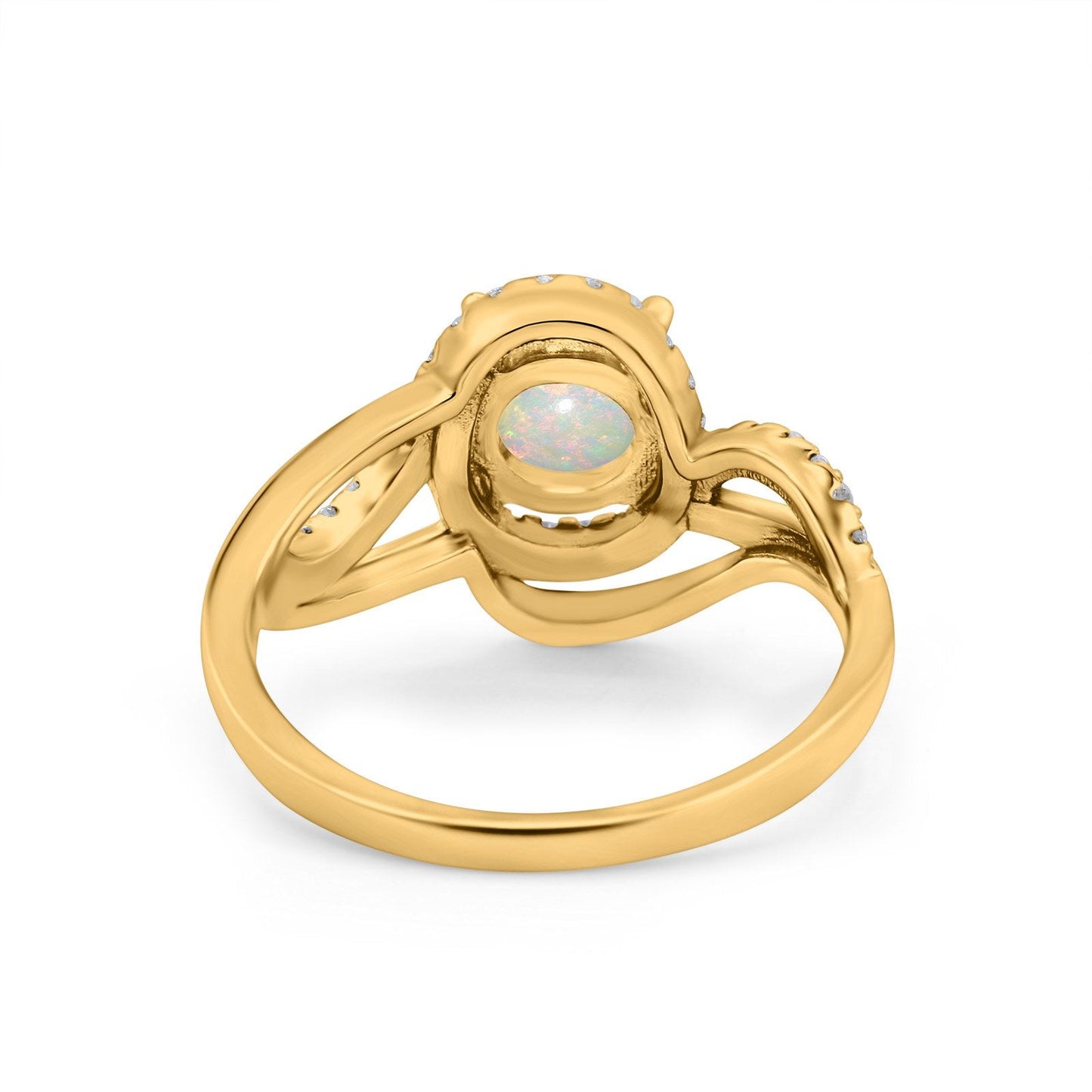 14K Yellow Gold 0.21ct Art Deco Round 7mm G SI Natural White Opal Diamond Engagement Wedding Ring Size 6.5