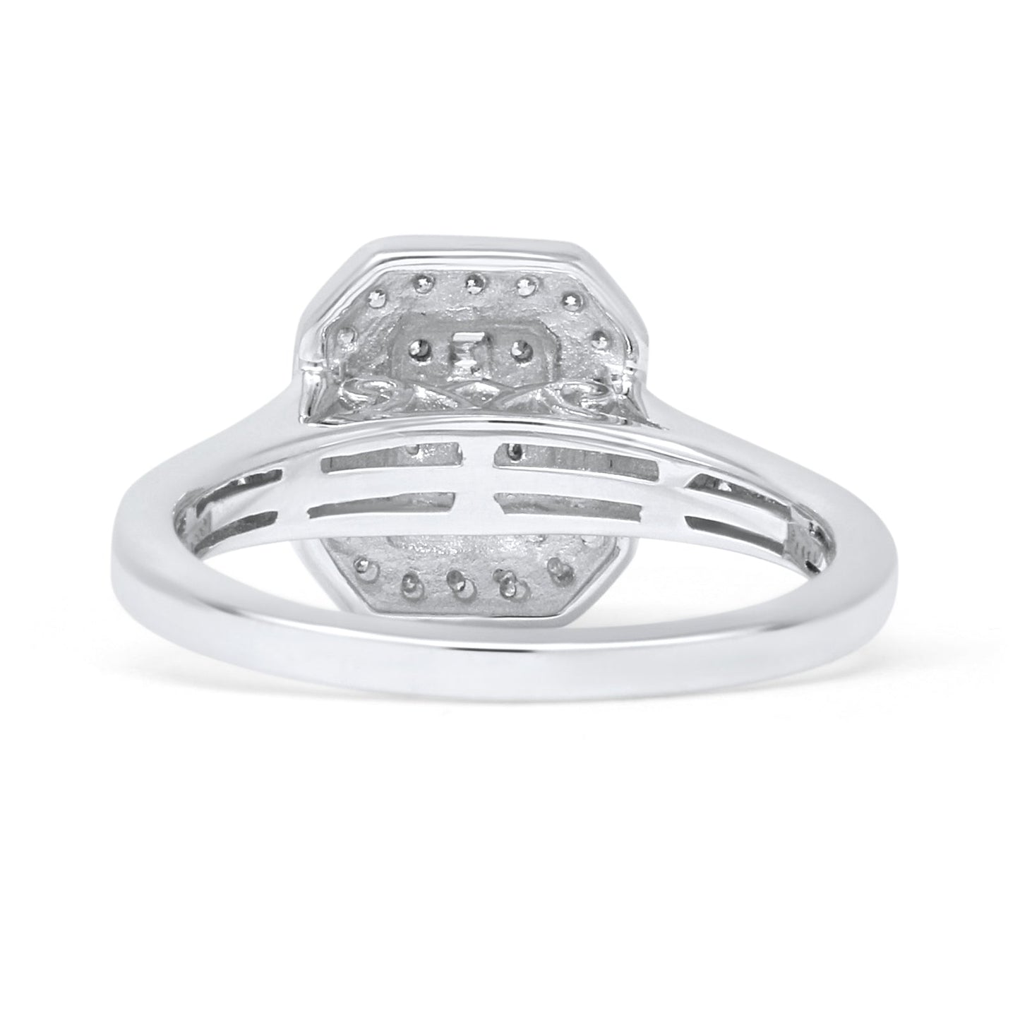 Halo Octagonal 0.51ct Natural Diamond Baguette Engagement Ring 14K White Gold Wholesale