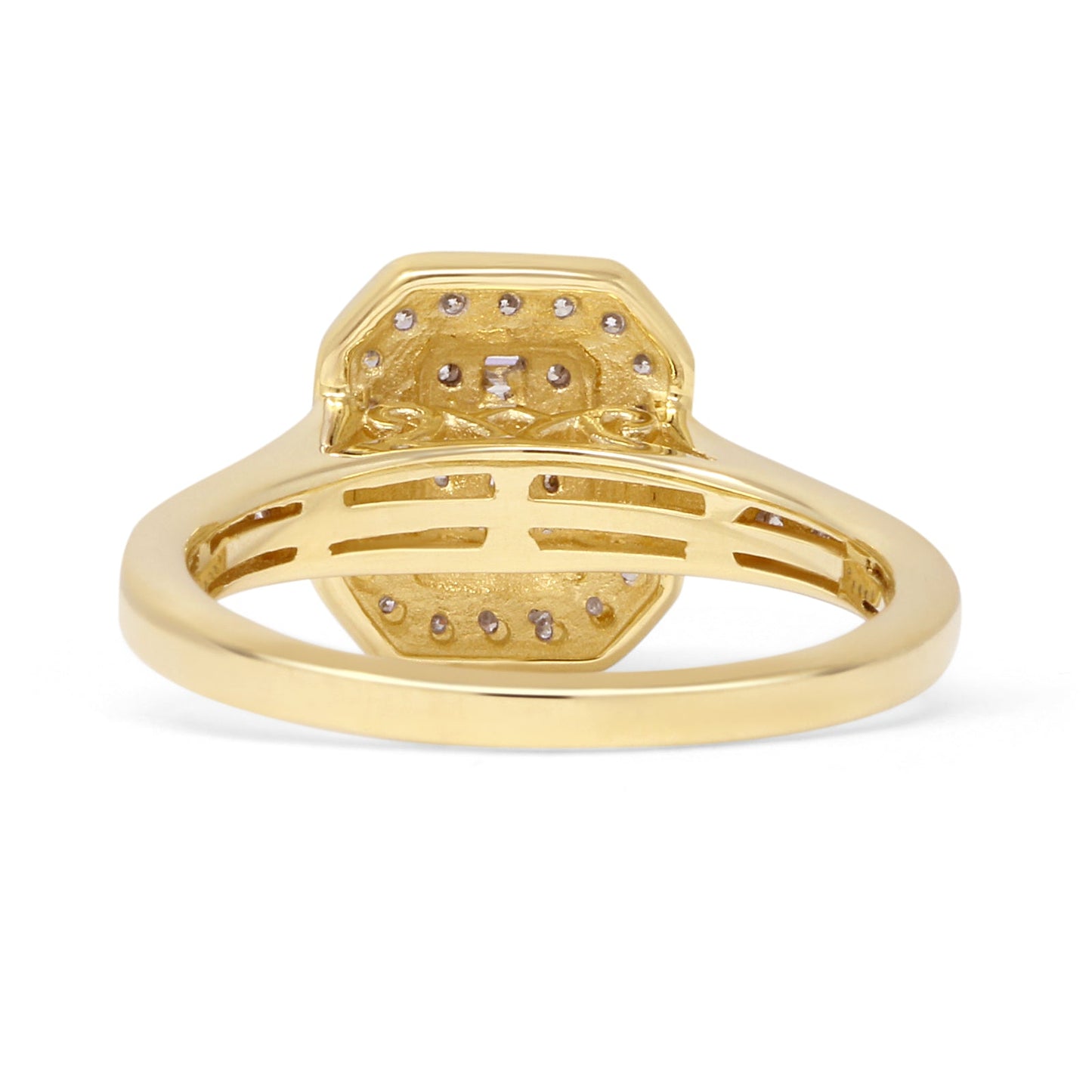 Halo Octagonal 0.51ct Natural Diamond Baguette Engagement Ring 14K Yellow Gold Wholesale