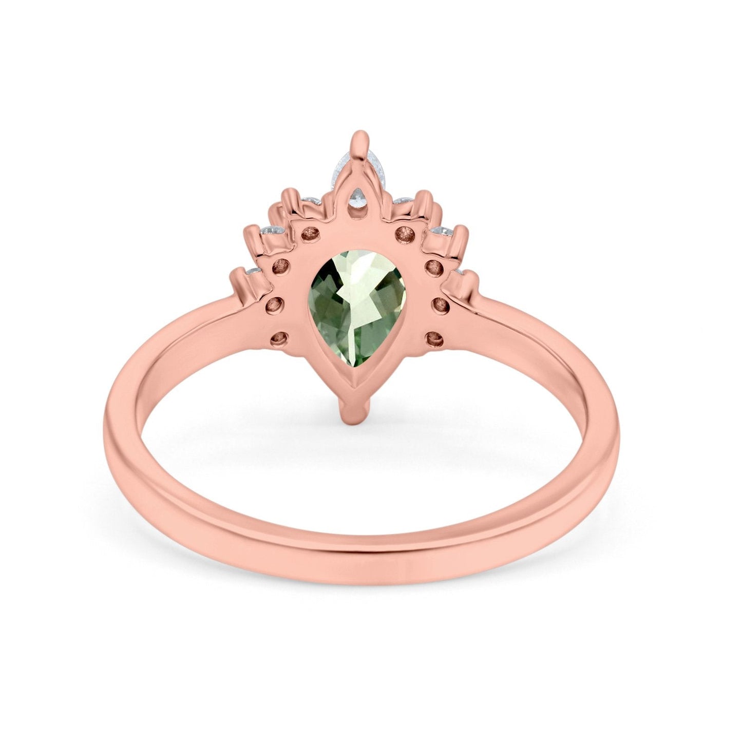 14K Rose Gold 1.5ct Teardrop Art Deco Pear 9mmx6mm G SI Natural Green Amethyst Diamond Engagement Wedding Ring Size 6.5