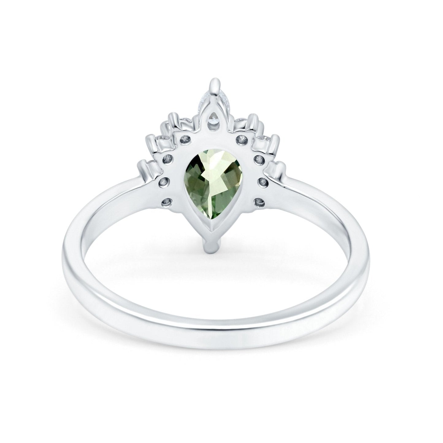 14K White Gold 1.5ct Teardrop Art Deco Pear 9mmx6mm G SI Natural Green Amethyst Diamond Engagement Wedding Ring Size 6.5