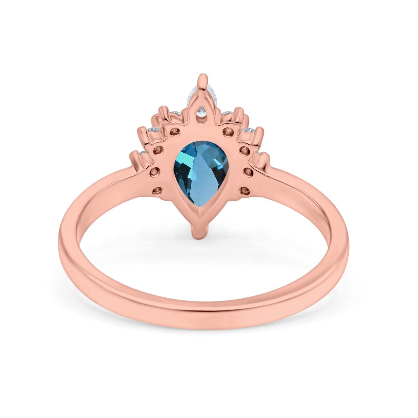 14K Rose Gold 1.5ct Teardrop Art Deco Pear 9mmx6mm G SI London Blue Topaz Diamond Engagement Wedding Ring Size 6.5