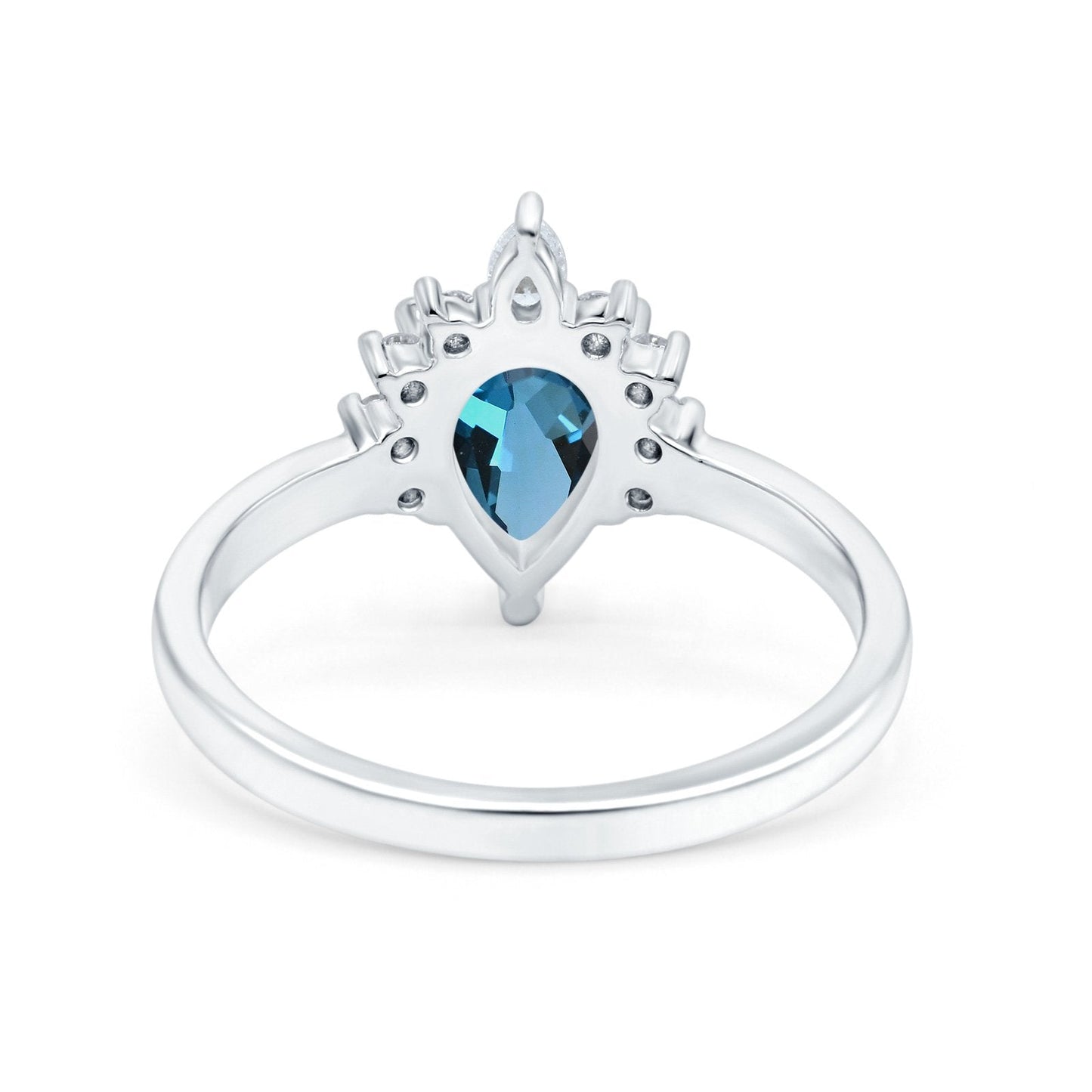 14K White Gold 1.5ct Teardrop Art Deco Pear 9mmx6mm G SI London Blue Topaz Diamond Engagement Wedding Ring Size 6.5