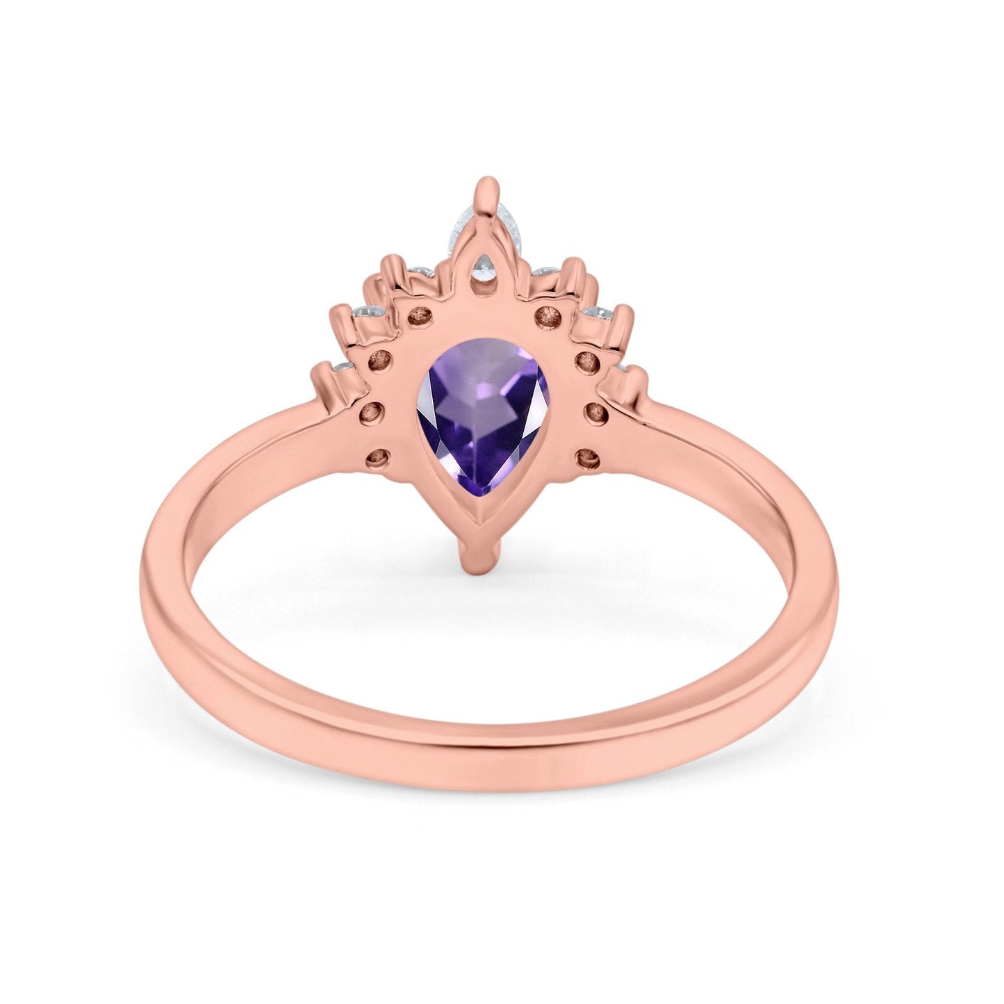 14K Rose Gold 1.5ct Teardrop Art Deco Pear 9mmx6mm G SI Natural Amethyst Diamond Engagement Wedding Ring Size 6.5