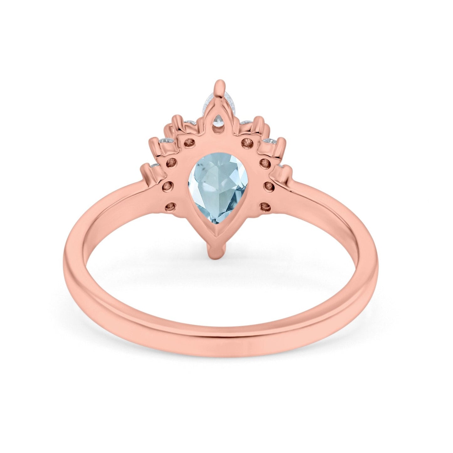 14K Rose Gold 1.5ct Teardrop Art Deco Pear 9mmx6mm G SI Natural Aquamarine Diamond Engagement Wedding Ring Size 6.5