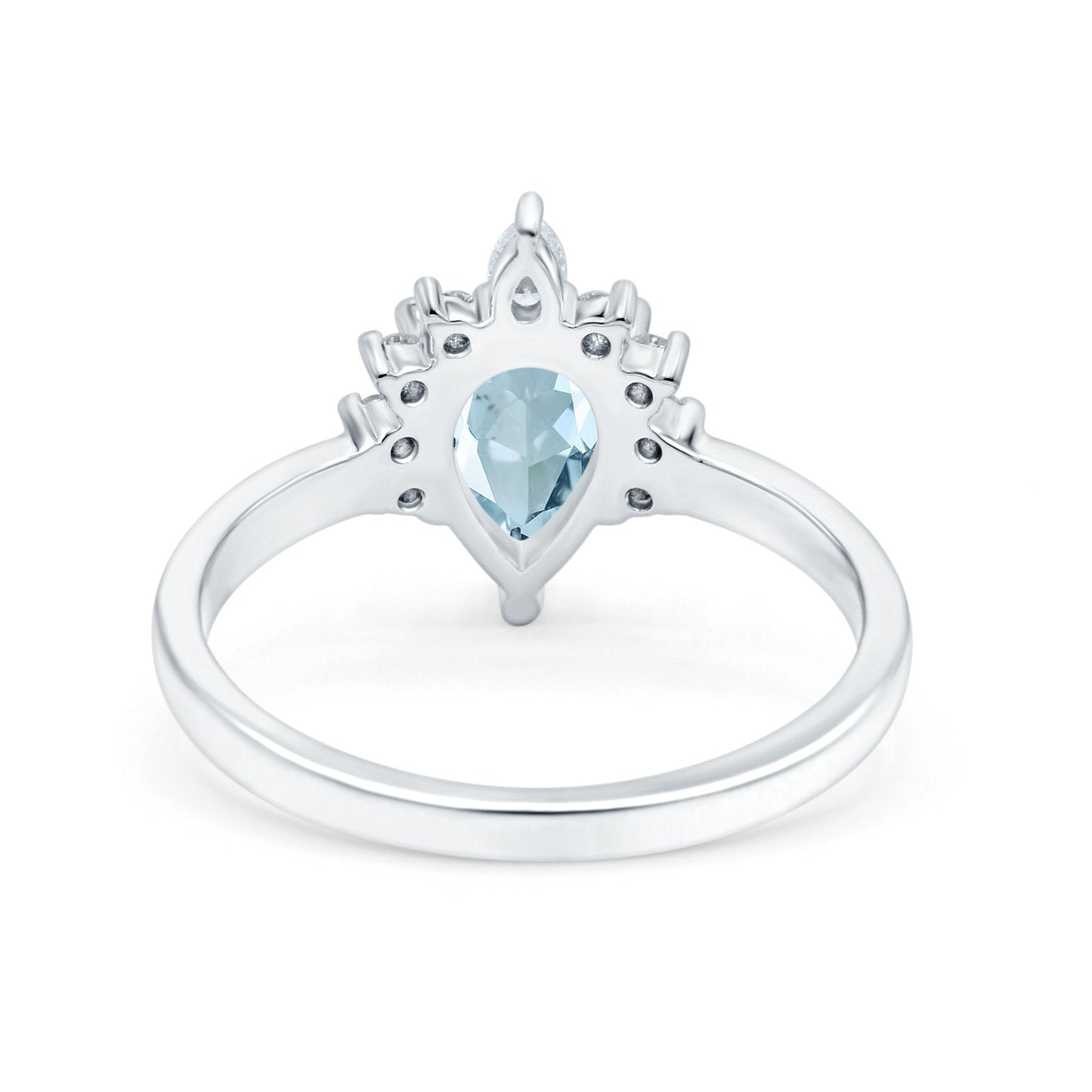 14K White Gold 1.5ct Teardrop Art Deco Pear 9mmx6mm G SI Natural Aquamarine Diamond Engagement Wedding Ring Size 6.5